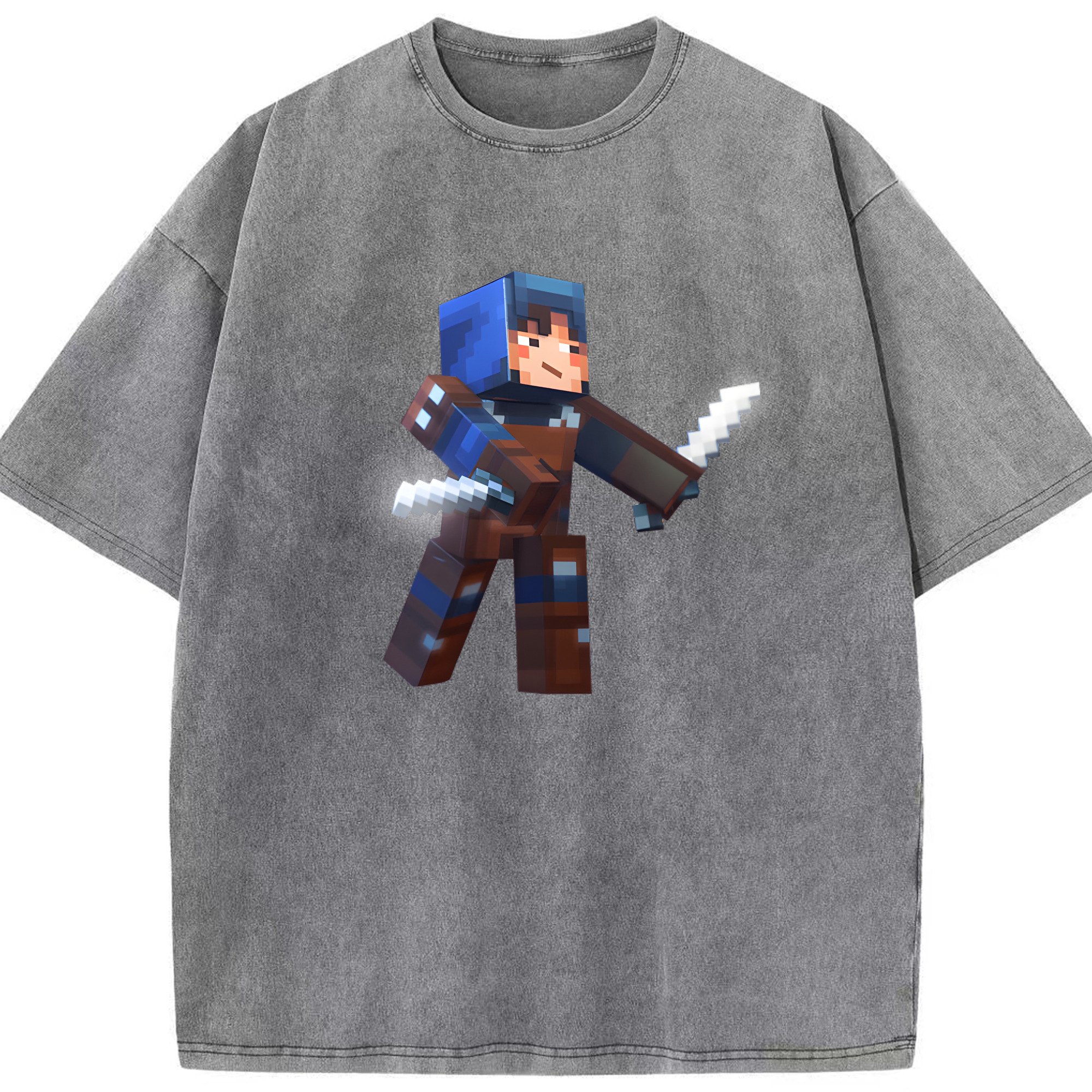 （画像用） マインクラフト ブロックの世界 Minecraft MC Block world 綿100% ヴィンテージ風 半袖Tシャツ（フロントプリント）