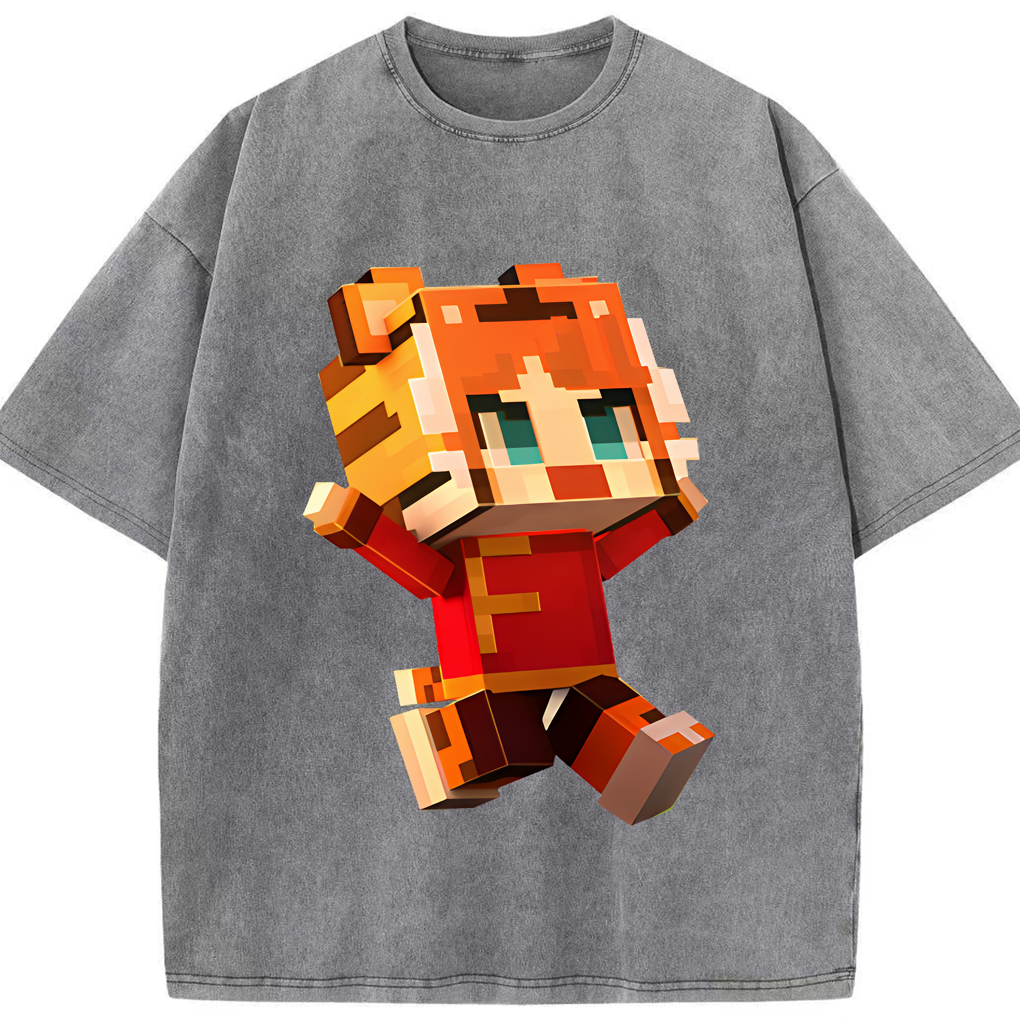 （画像用） マインクラフト ブロックの世界 Minecraft MC Block world 綿100% ヴィンテージ風 半袖Tシャツ（フロントプリント）
