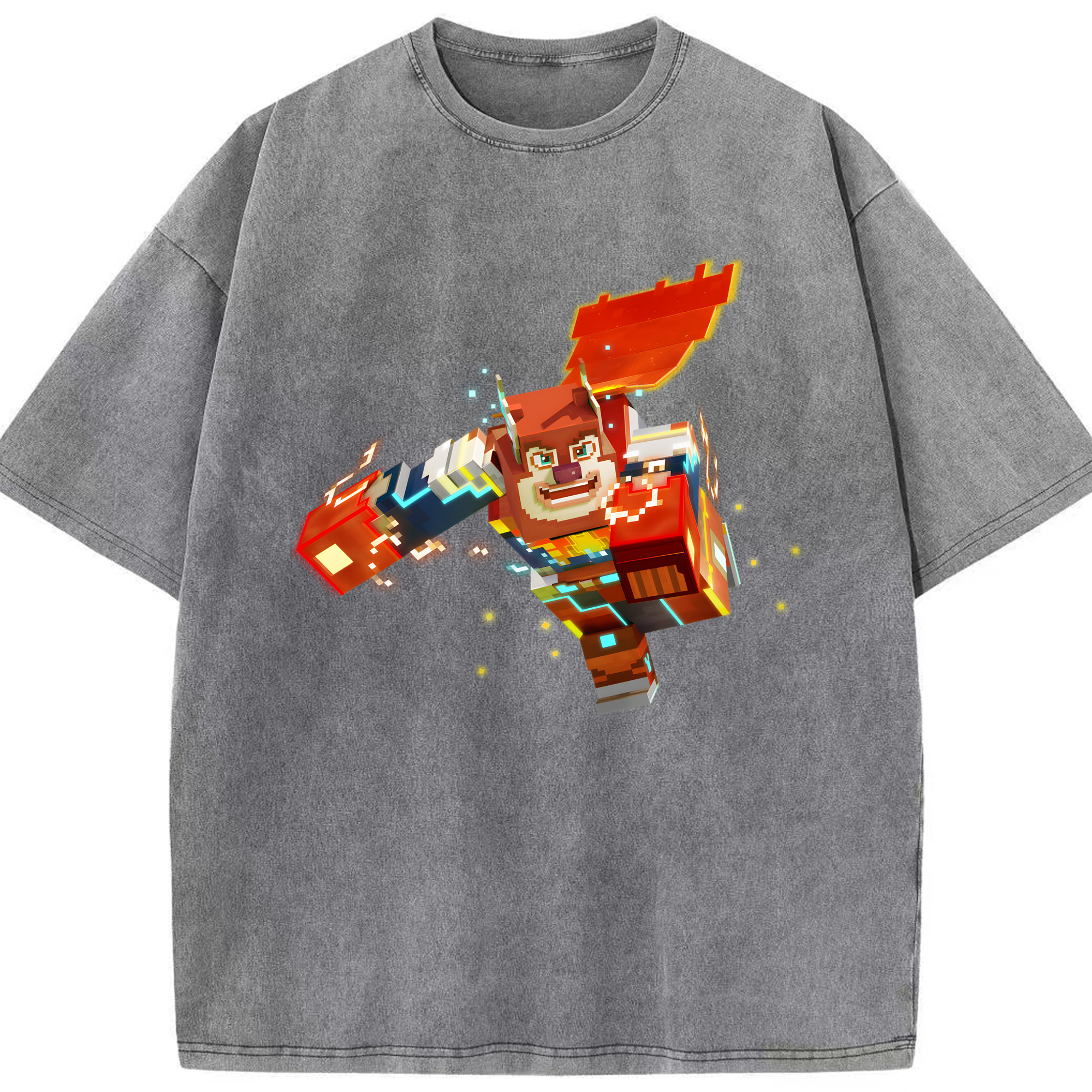 （画像用） マインクラフト ブロックの世界 Minecraft MC Block world 綿100% ヴィンテージ風 半袖Tシャツ（フロントプリント）