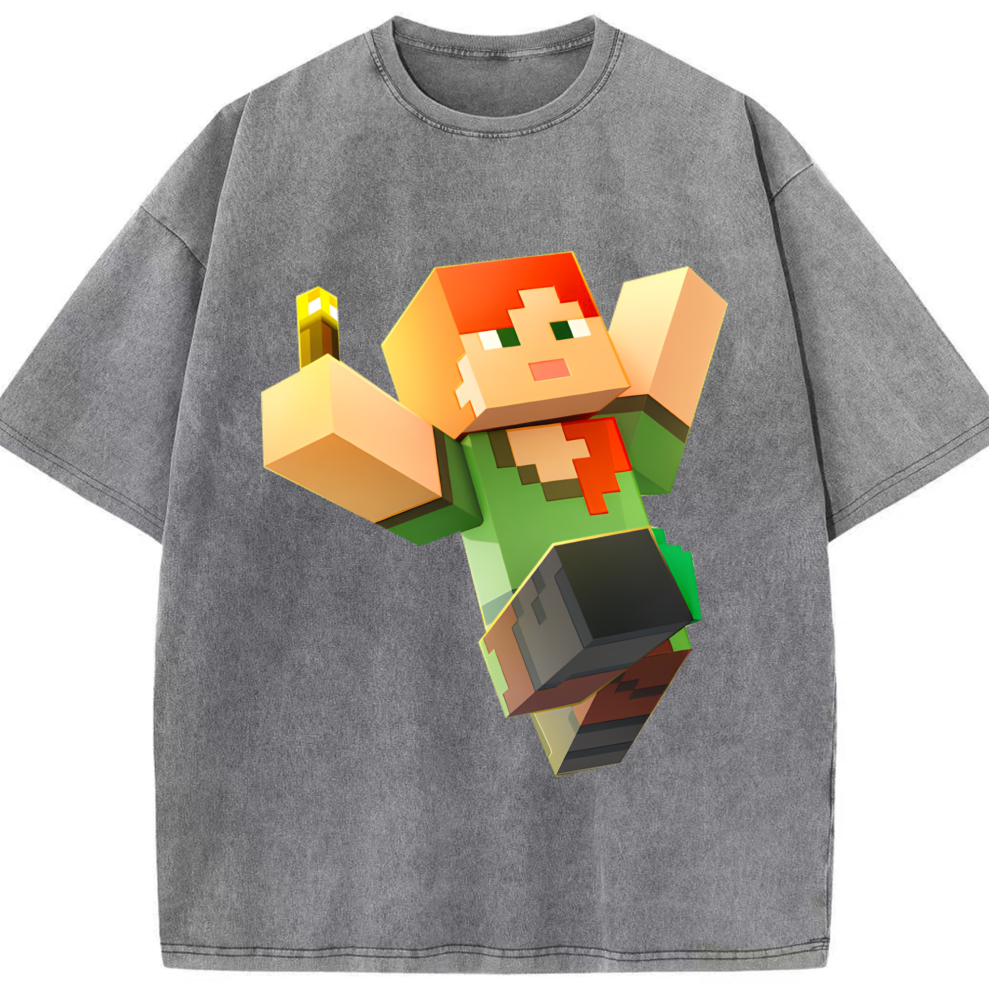（画像用） マインクラフト ブロックの世界 Minecraft MC Block world 綿100% ヴィンテージ風 半袖Tシャツ（フロントプリント）