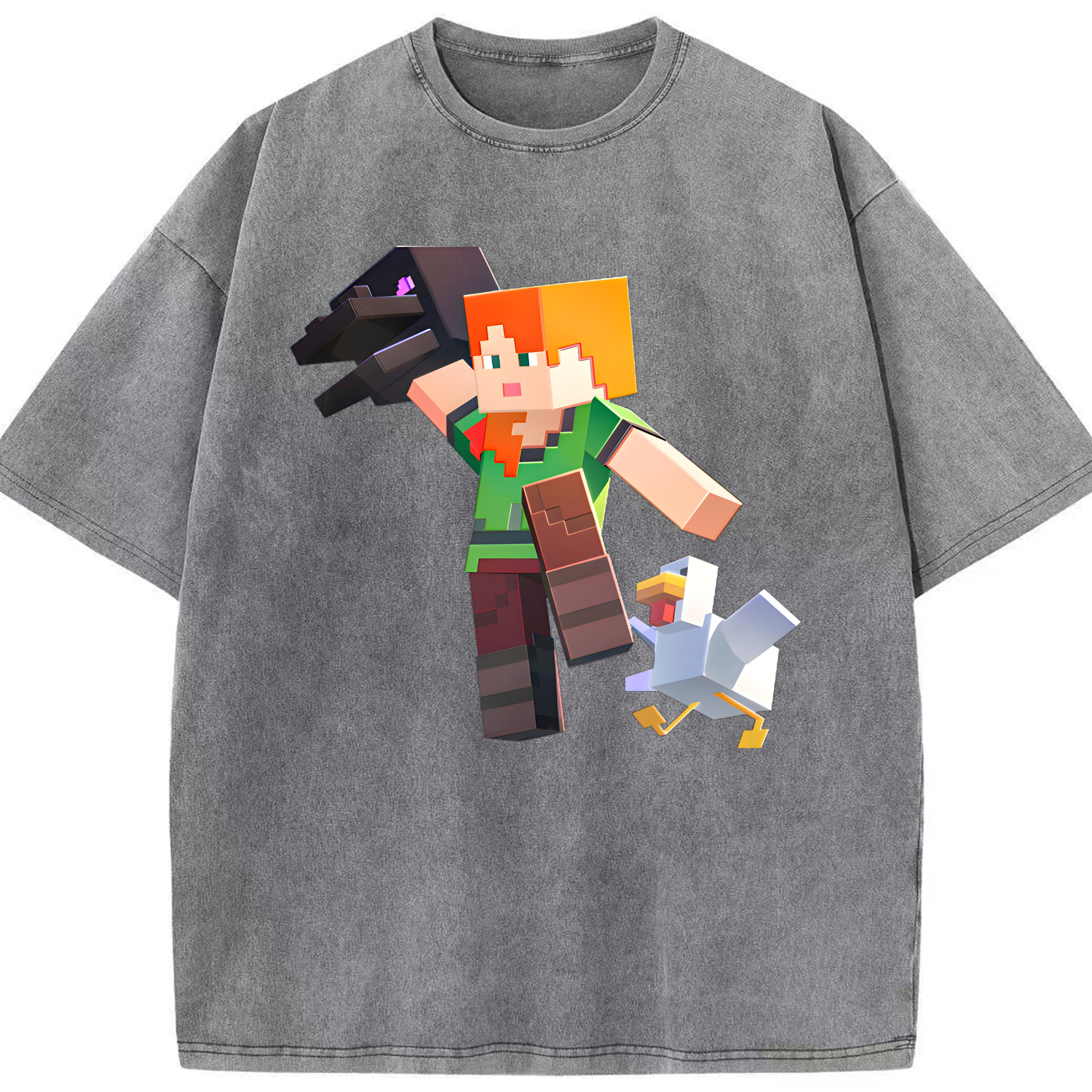 （画像用） マインクラフト ブロックの世界 Minecraft MC Block world 綿100% ヴィンテージ風 半袖Tシャツ（フロントプリント）