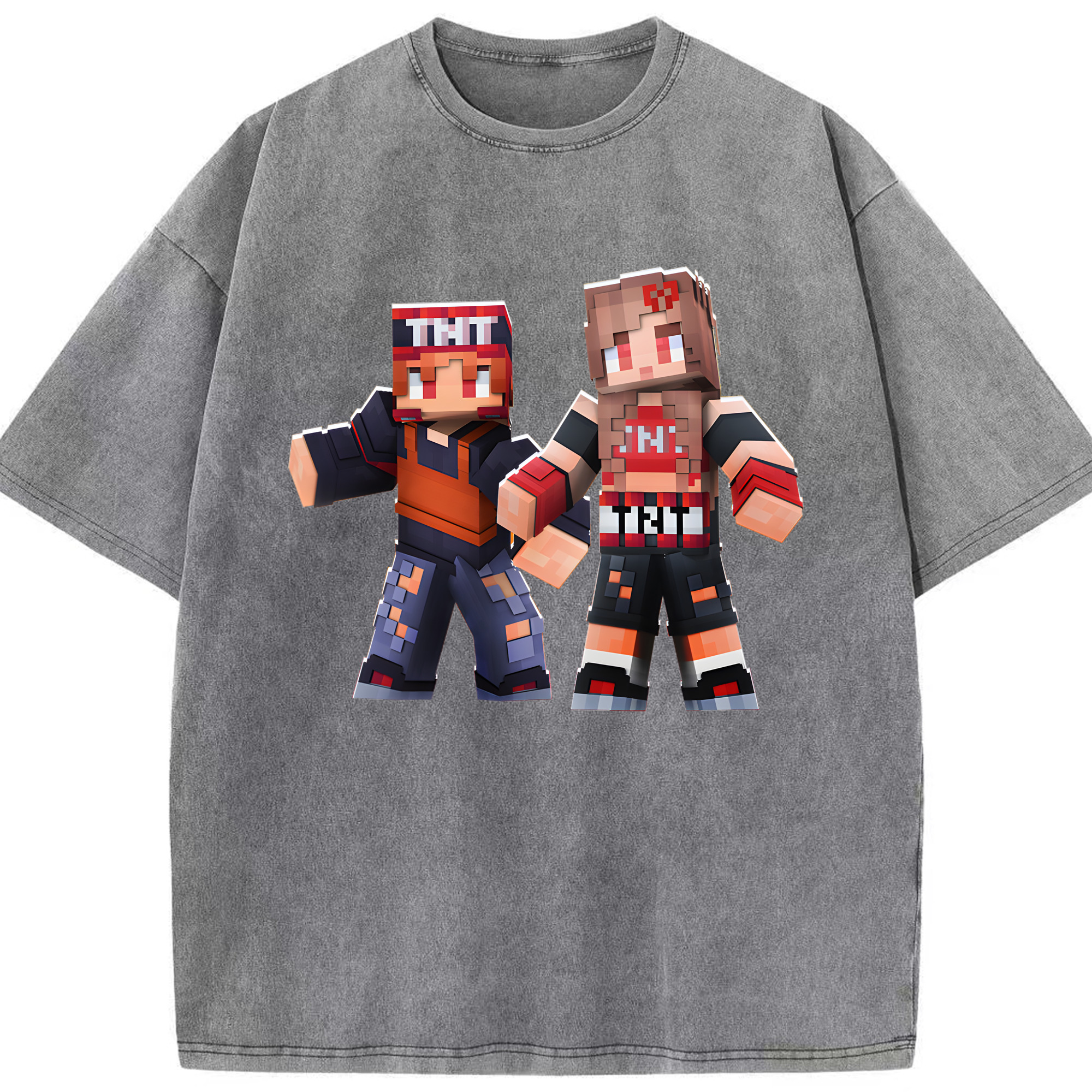 （画像用） マインクラフト ブロックの世界 Minecraft MC Block world 綿100% ヴィンテージ風 半袖Tシャツ（フロントプリント）