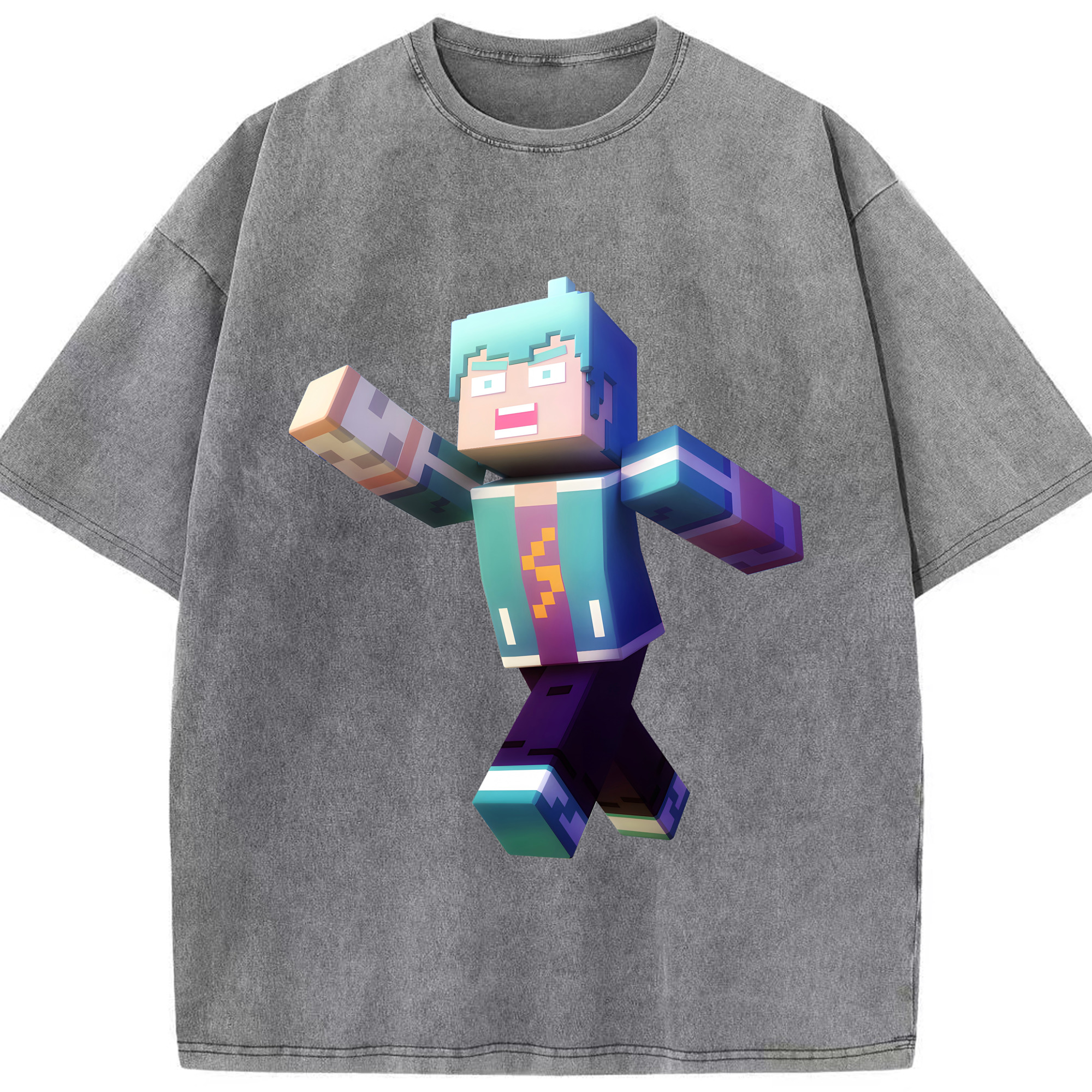 （画像用） マインクラフト ブロックの世界 Minecraft MC Block world 綿100% ヴィンテージ風 半袖Tシャツ（フロントプリント）