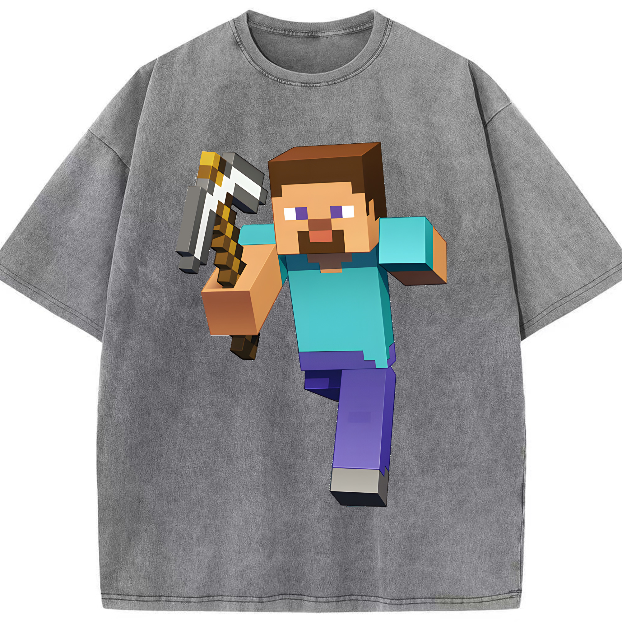 （画像用） マインクラフト ブロックの世界 Minecraft MC Block world 綿100% ヴィンテージ風 半袖Tシャツ（フロントプリント）