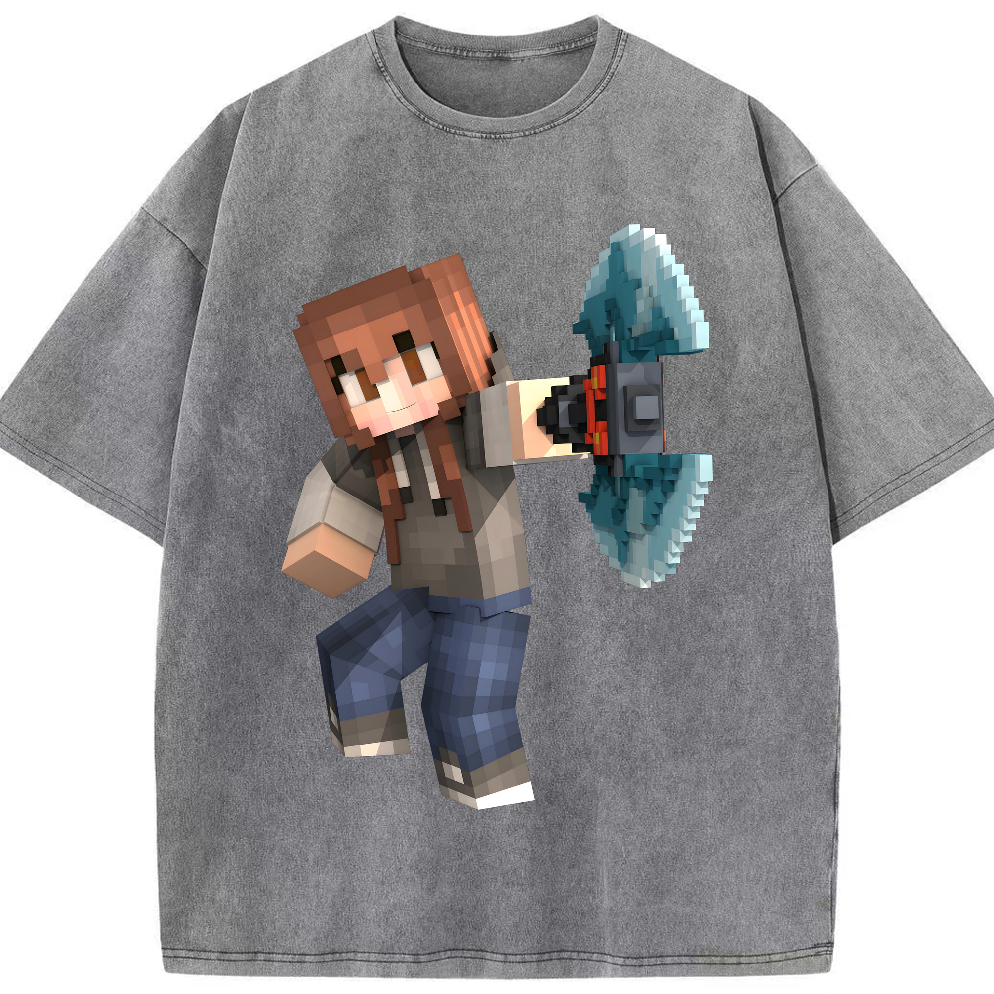 （画像用） マインクラフト ブロックの世界 Minecraft MC Block world 綿100% ヴィンテージ風 半袖Tシャツ（フロントプリント）