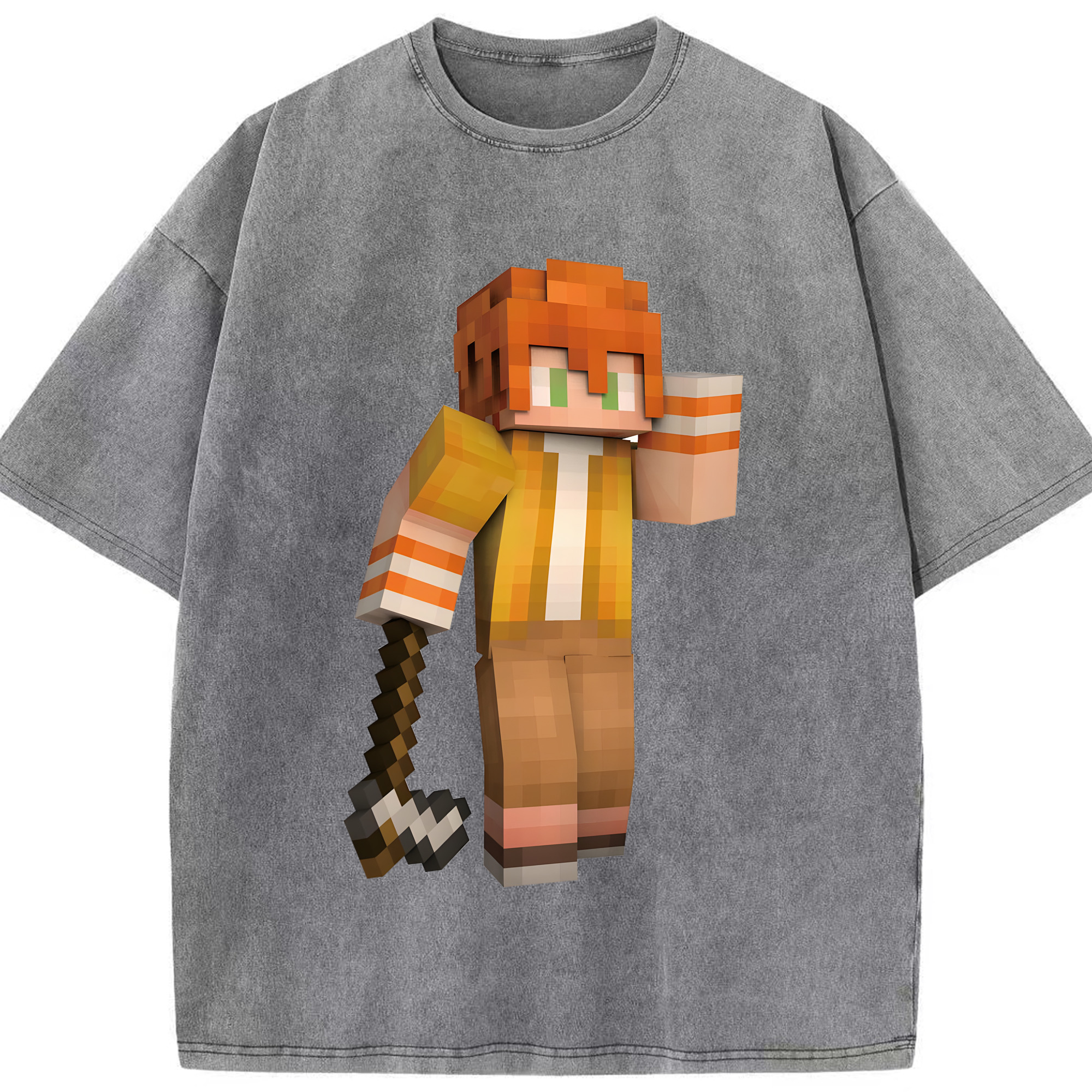 （画像用） マインクラフト ブロックの世界 Minecraft MC Block world 綿100% ヴィンテージ風 半袖Tシャツ（フロントプリント）