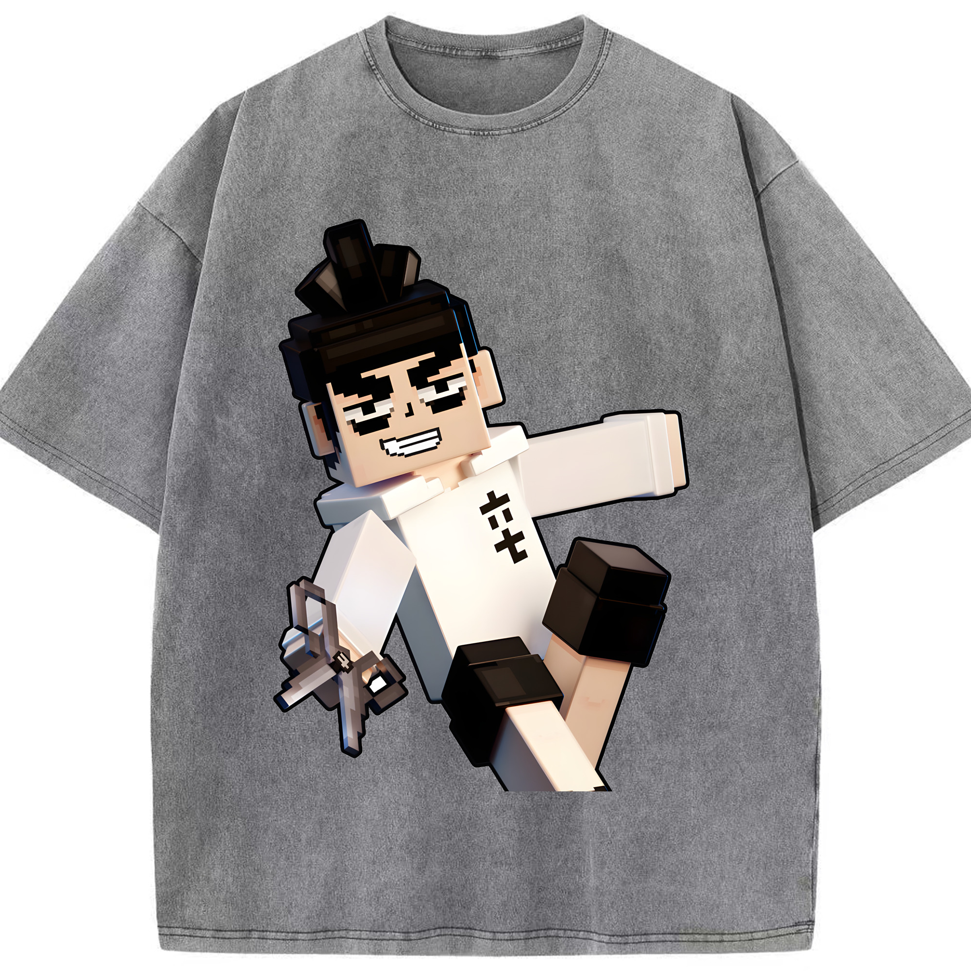 （画像用） マインクラフト ブロックの世界 Minecraft MC Block world 綿100% ヴィンテージ風 半袖Tシャツ（フロントプリント）