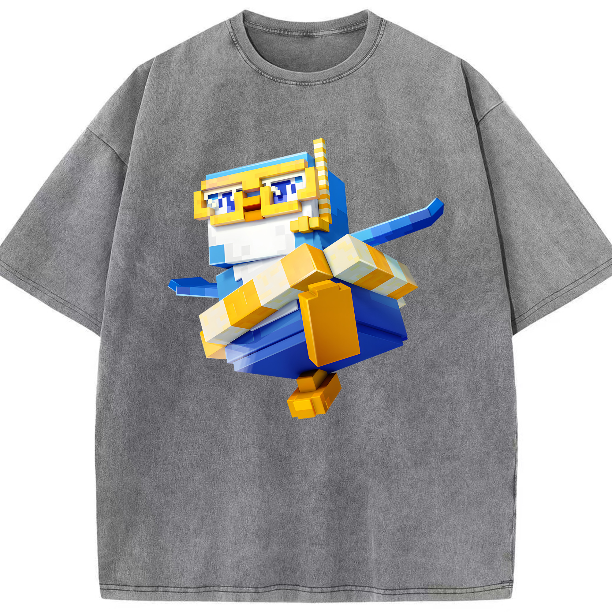 （画像用） マインクラフト ブロックの世界 Minecraft MC Block world 綿100% ヴィンテージ風 半袖Tシャツ（フロントプリント）