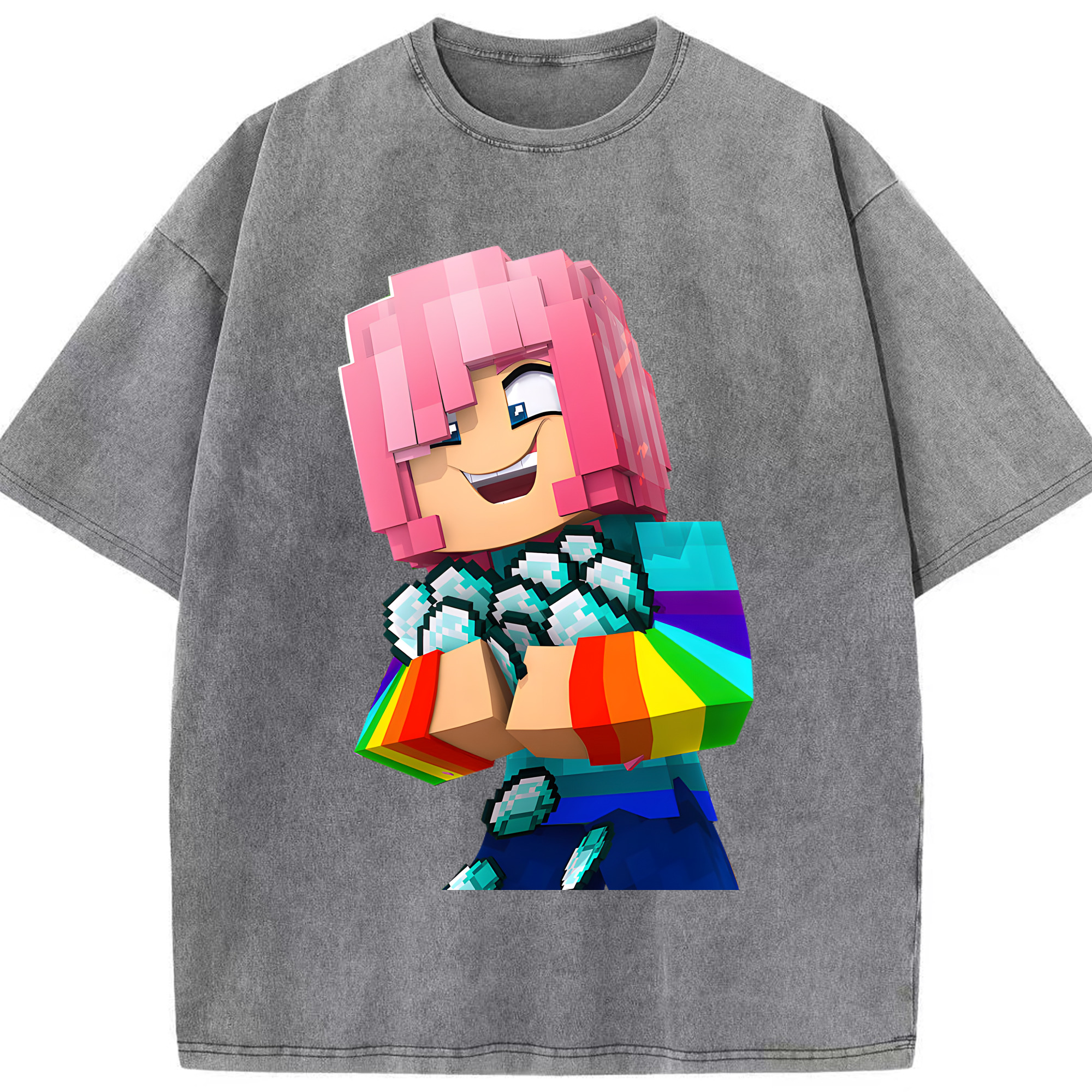 （画像用） マインクラフト ブロックの世界 Minecraft MC Block world 綿100% ヴィンテージ風 半袖Tシャツ（フロントプリント）