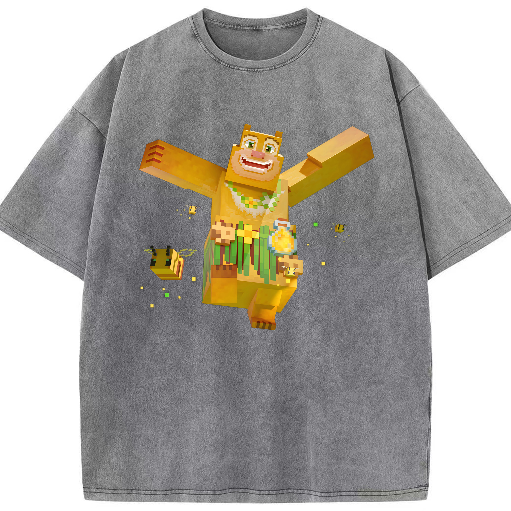 （画像用） マインクラフト ブロックの世界 Minecraft MC Block world 綿100% ヴィンテージ風 半袖Tシャツ（フロントプリント）