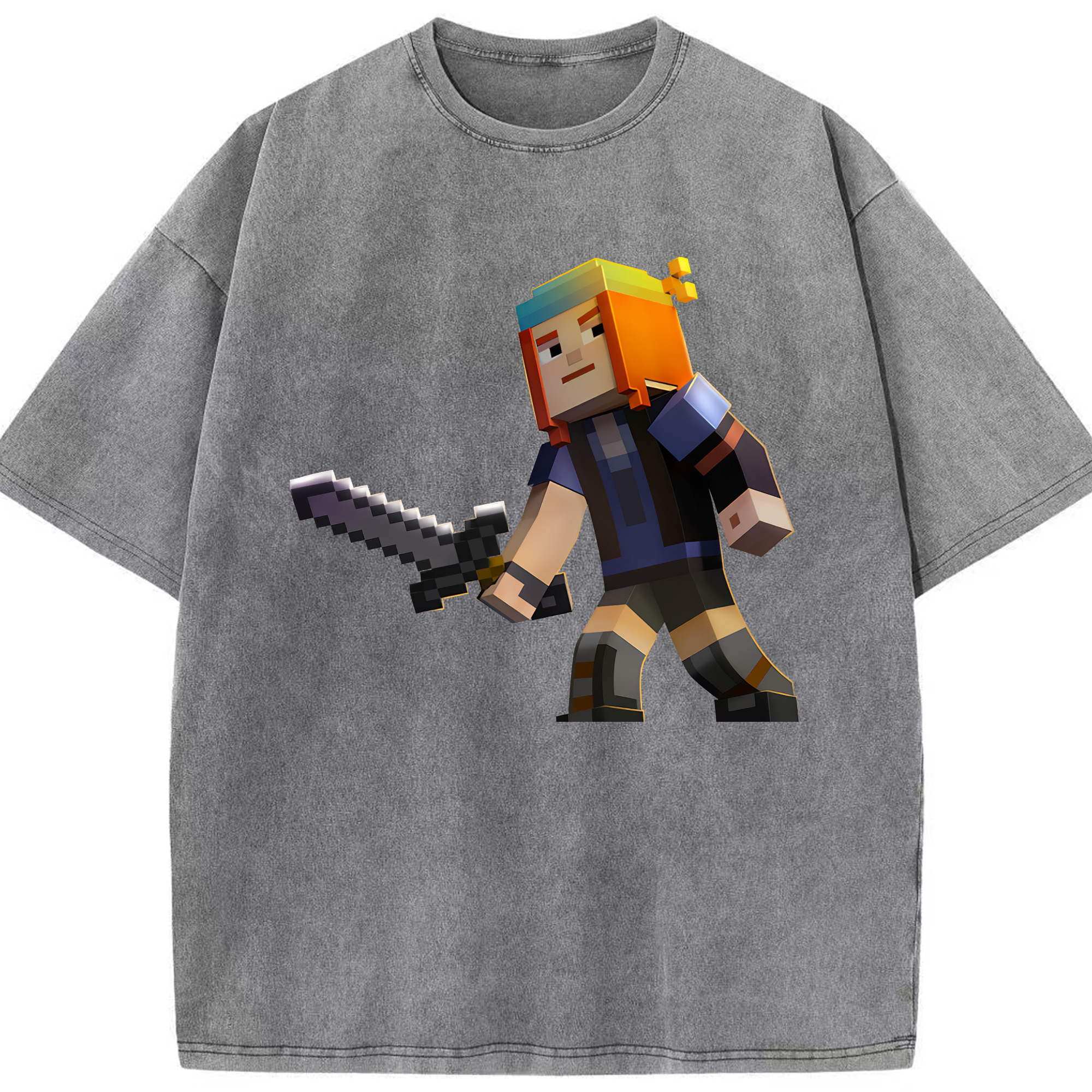 （画像用） マインクラフト ブロックの世界 Minecraft MC Block world 綿100% ヴィンテージ風 半袖Tシャツ（フロントプリント）