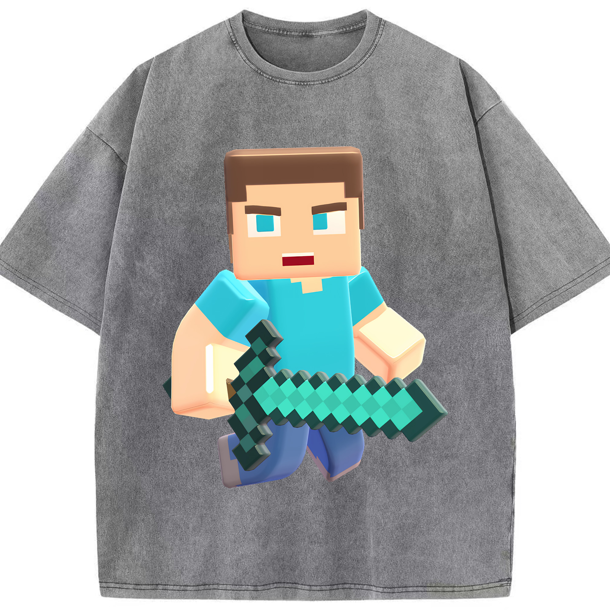 （画像用） マインクラフト ブロックの世界 Minecraft MC Block world 綿100% ヴィンテージ風 半袖Tシャツ（フロントプリント）