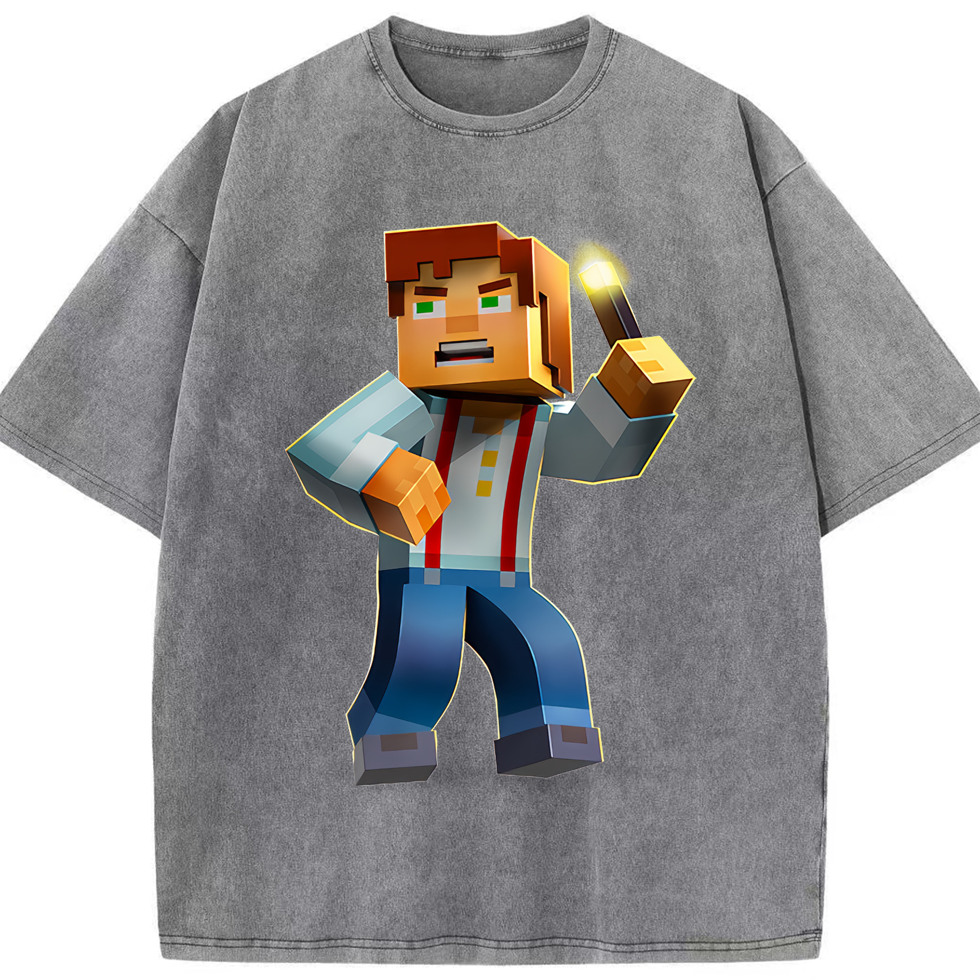 （画像用） マインクラフト ブロックの世界 Minecraft MC Block world 綿100% ヴィンテージ風 半袖Tシャツ（フロントプリント）