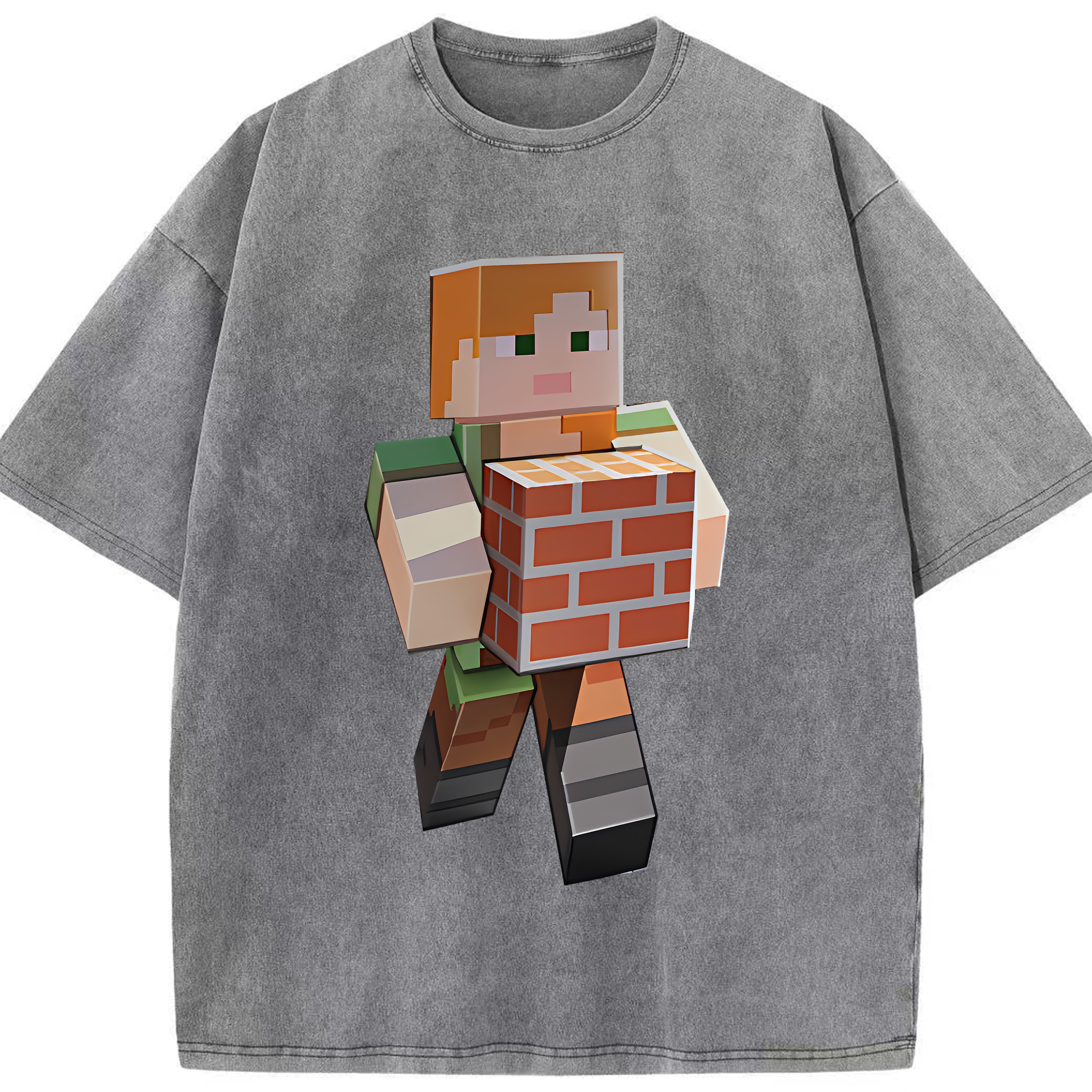 （画像用） マインクラフト ブロックの世界 Minecraft MC Block world 綿100% ヴィンテージ風 半袖Tシャツ（フロントプリント）