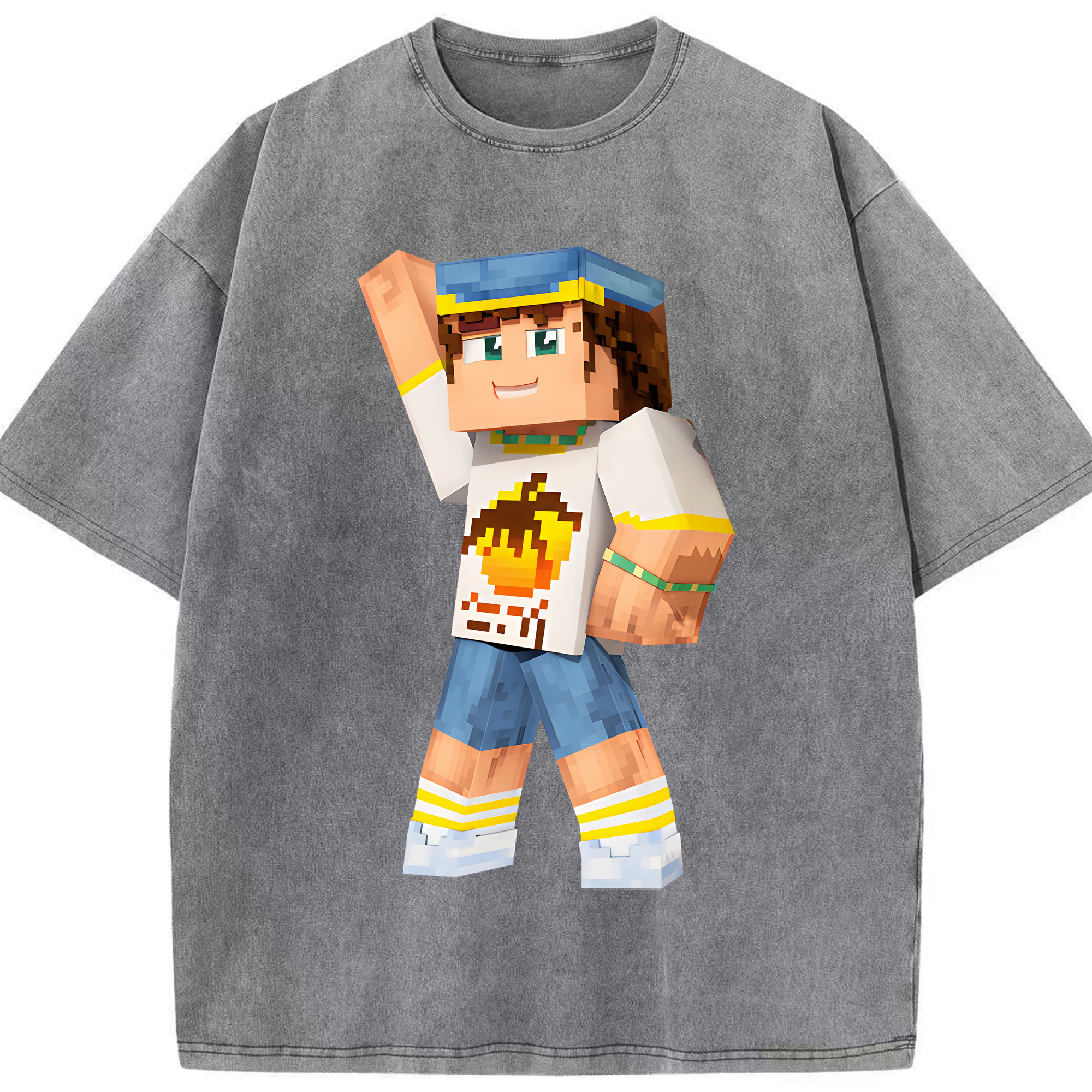（画像用） マインクラフト ブロックの世界 Minecraft MC Block world 綿100% ヴィンテージ風 半袖Tシャツ（フロントプリント）