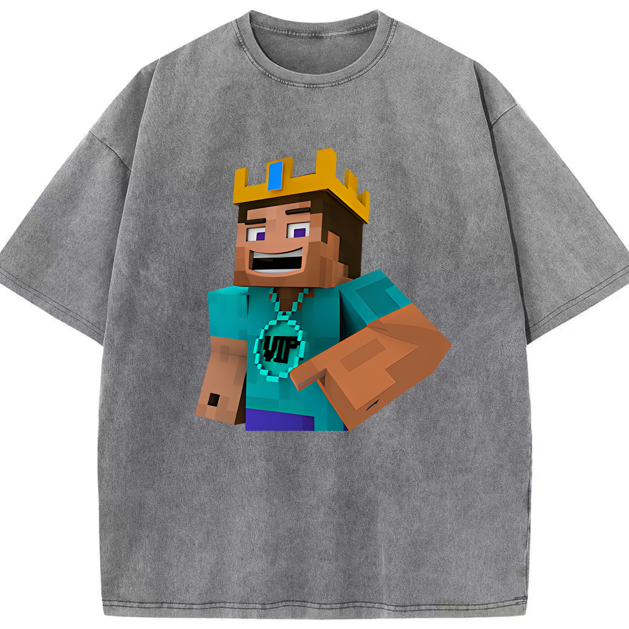 （画像用） マインクラフト ブロックの世界 Minecraft MC Block world 綿100% ヴィンテージ風 半袖Tシャツ（フロントプリント）