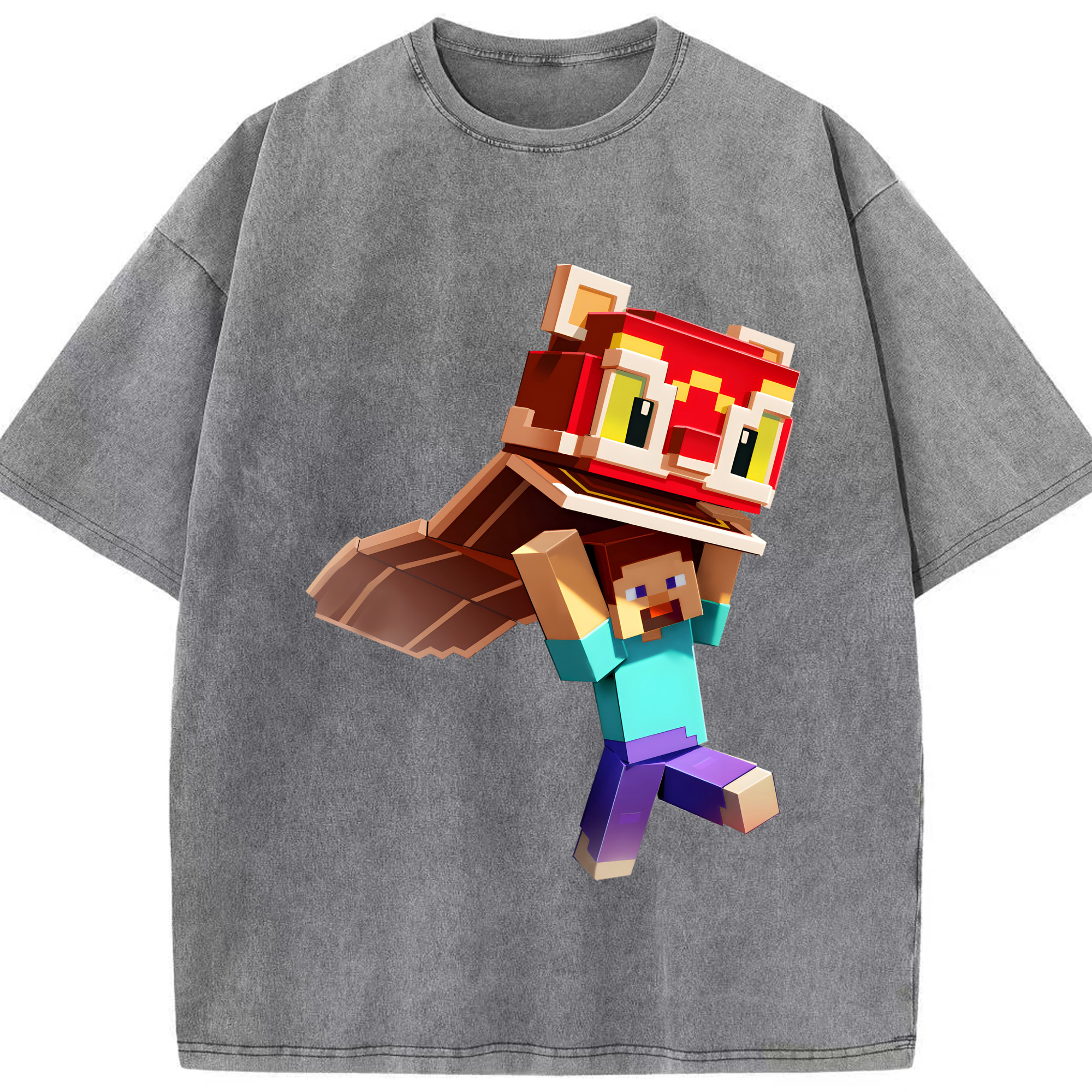 （画像用） マインクラフト ブロックの世界 Minecraft MC Block world 綿100% ヴィンテージ風 半袖Tシャツ（フロントプリント）