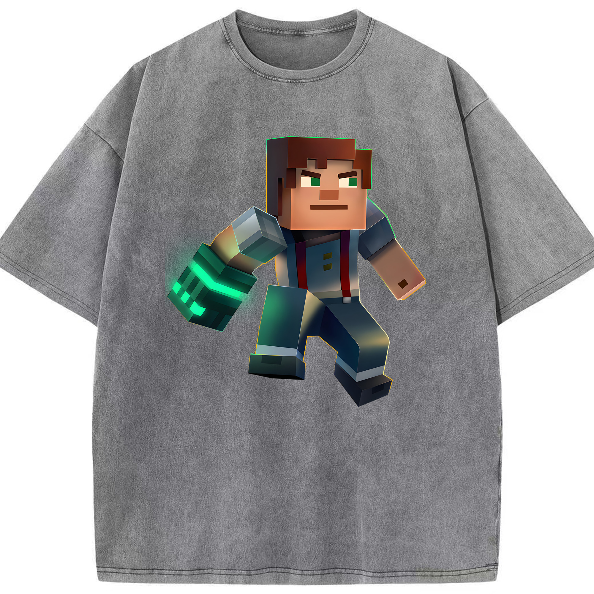 （画像用） マインクラフト ブロックの世界 Minecraft MC Block world 綿100% ヴィンテージ風 半袖Tシャツ（フロントプリント）