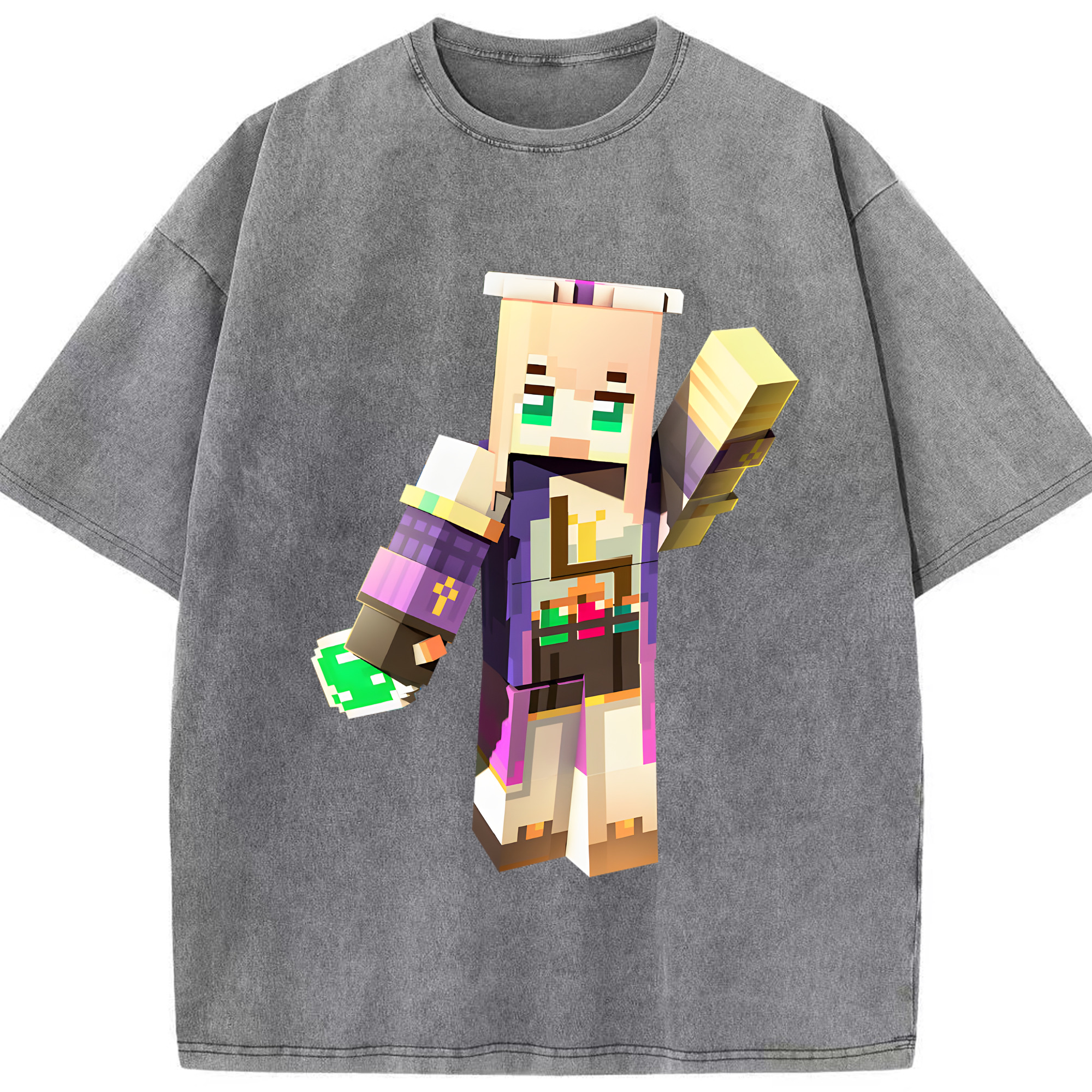 （画像用） マインクラフト ブロックの世界 Minecraft MC Block world 綿100% ヴィンテージ風 半袖Tシャツ（フロントプリント）