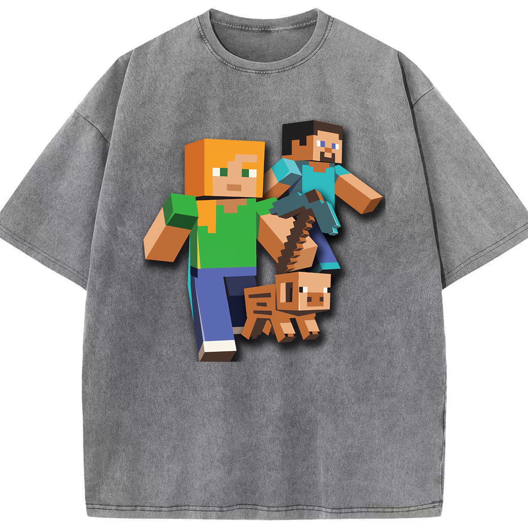 （画像用） マインクラフト ブロックの世界 Minecraft MC Block world 綿100% ヴィンテージ風 半袖Tシャツ（フロントプリント）