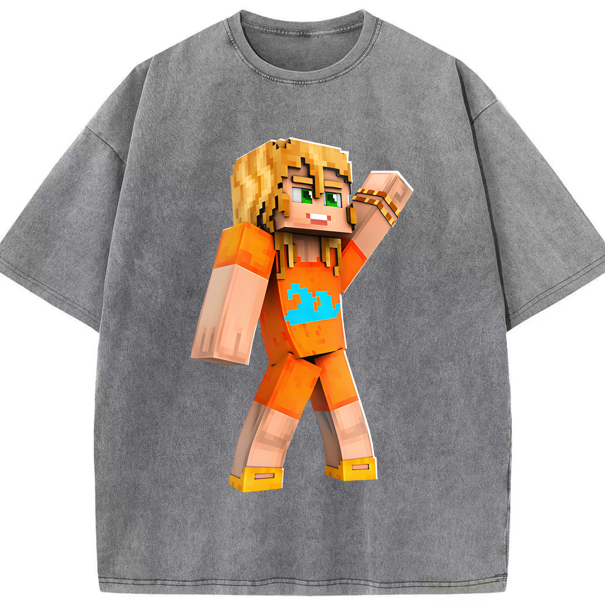 （画像用） マインクラフト ブロックの世界 Minecraft MC Block world 綿100% ヴィンテージ風 半袖Tシャツ（フロントプリント）