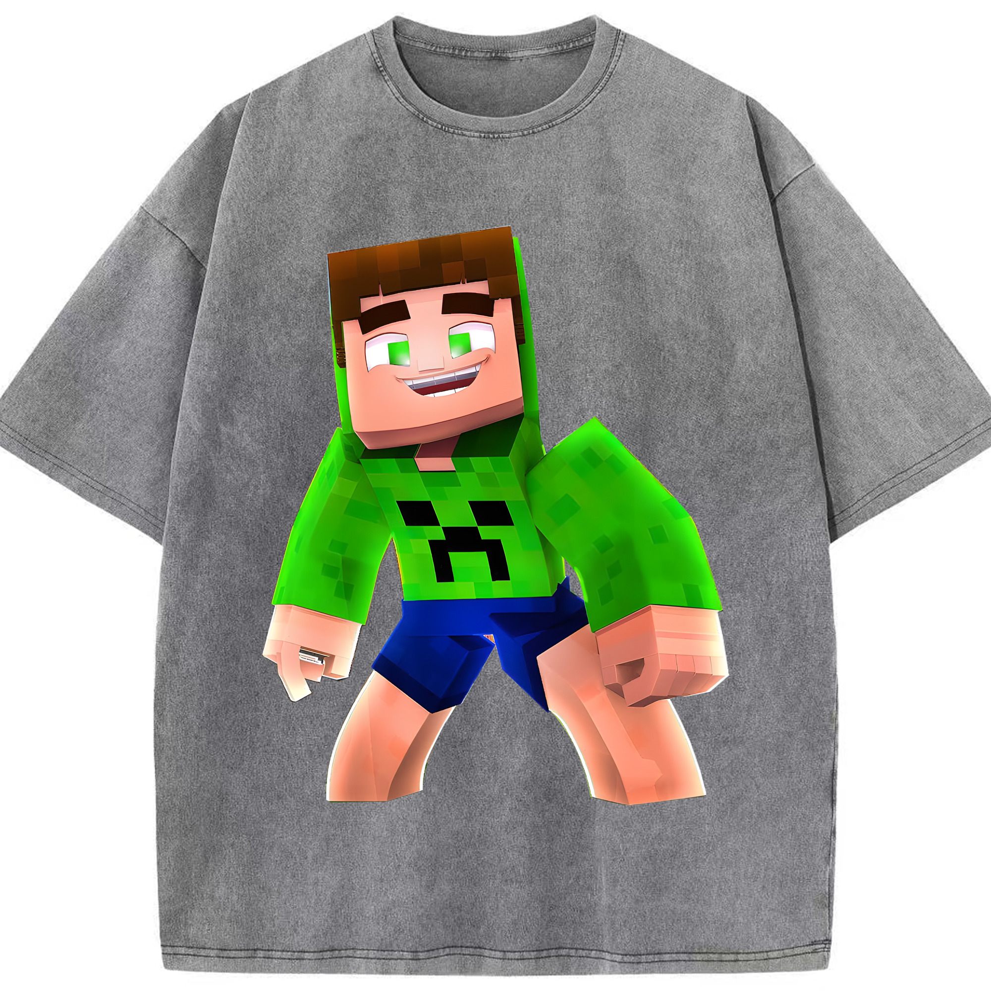 （画像用） マインクラフト ブロックの世界 Minecraft MC Block world 綿100% ヴィンテージ風 半袖Tシャツ（フロントプリント）