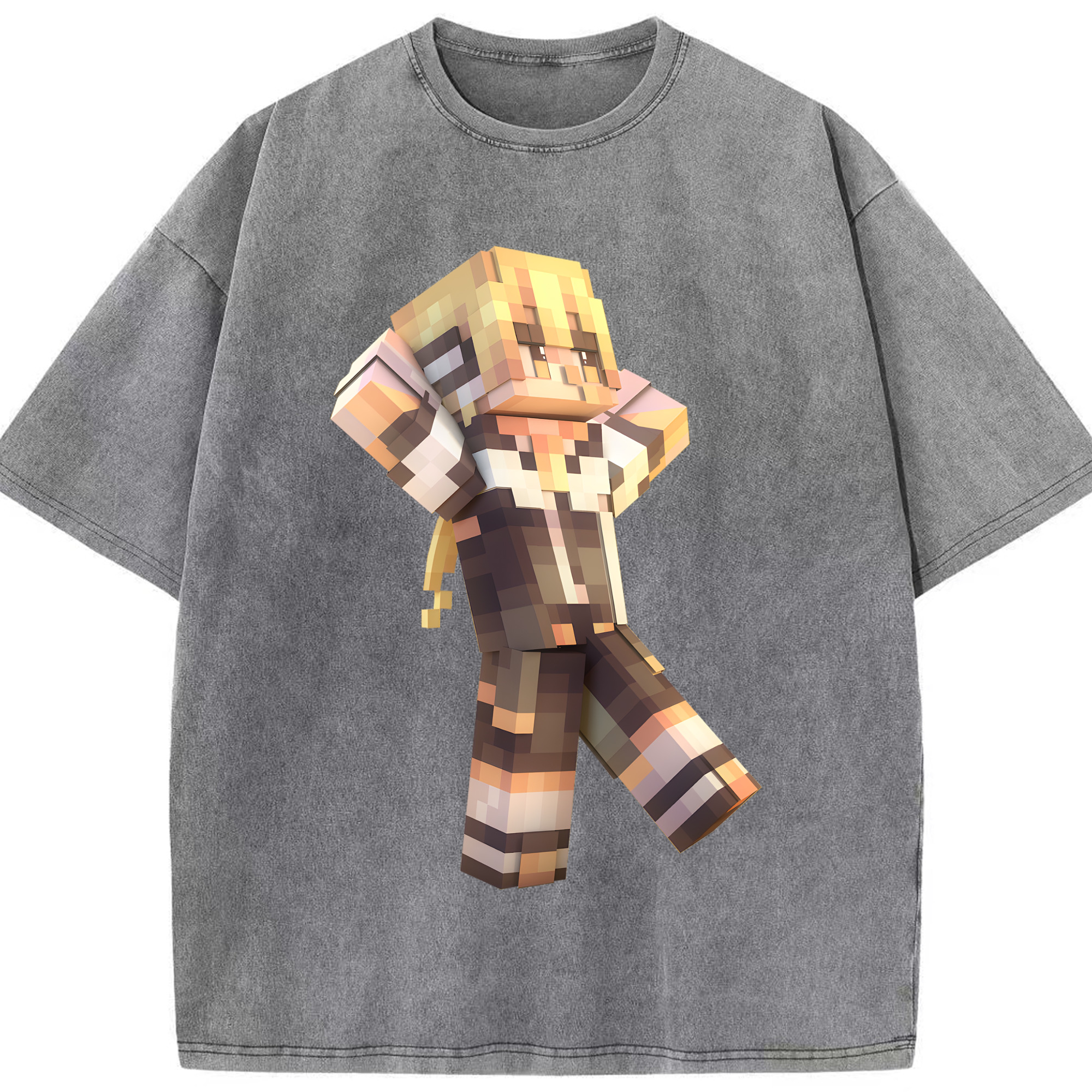（画像用） マインクラフト ブロックの世界 Minecraft MC Block world 綿100% ヴィンテージ風 半袖Tシャツ（フロントプリント）