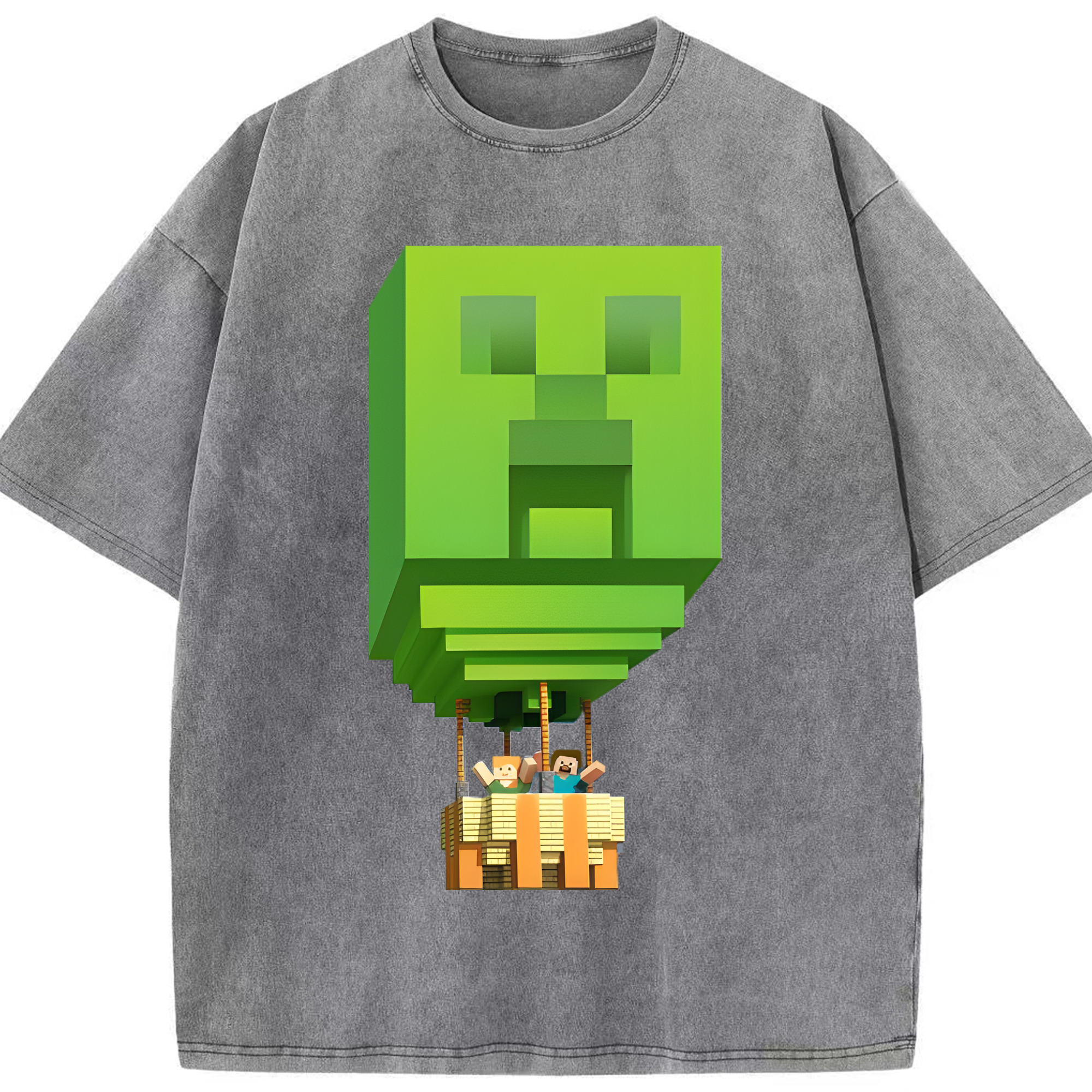 （画像用） マインクラフト ブロックの世界 Minecraft MC Block world 綿100% ヴィンテージ風 半袖Tシャツ（フロントプリント）