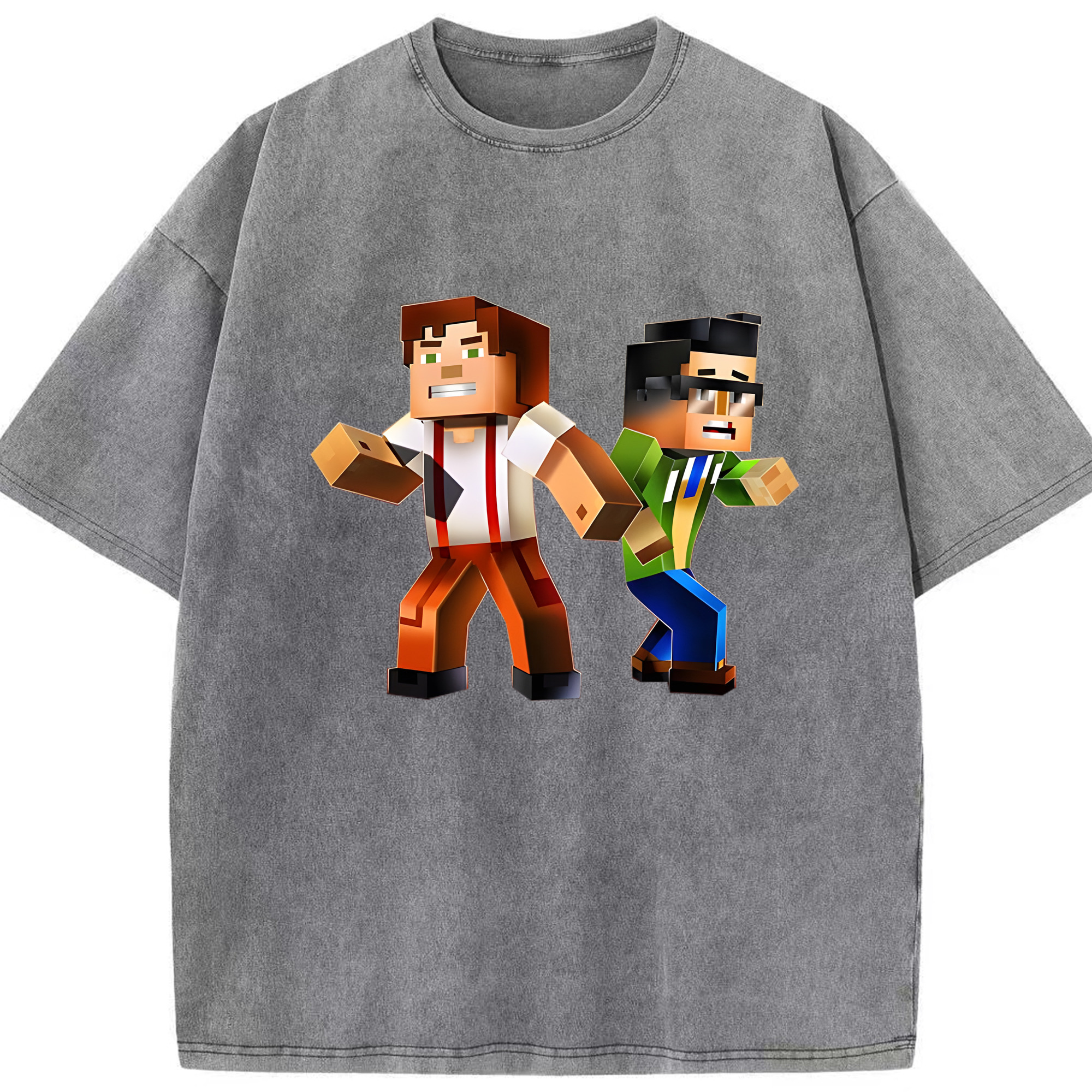 （画像用） マインクラフト ブロックの世界 Minecraft MC Block world 綿100% ヴィンテージ風 半袖Tシャツ（フロントプリント）