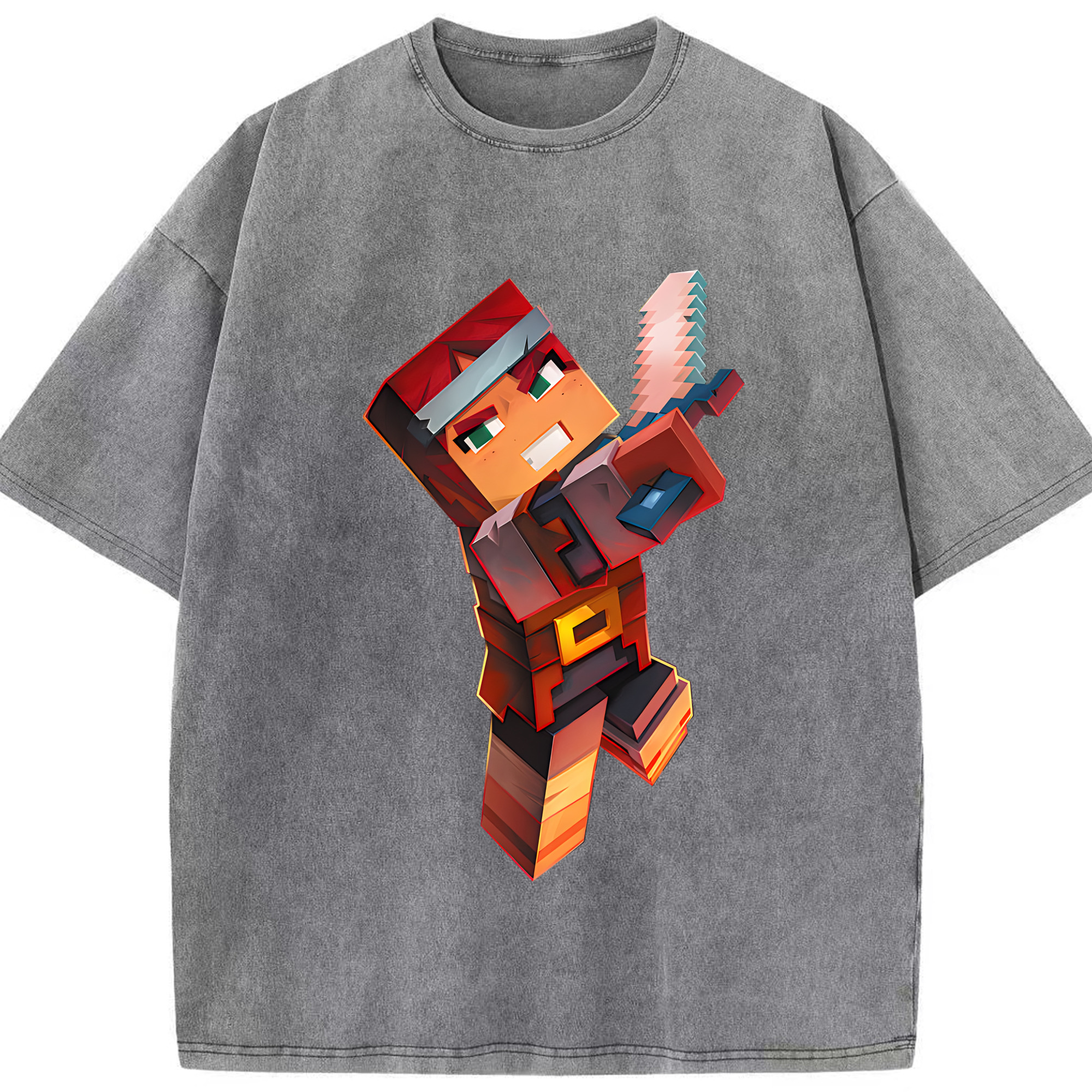 （画像用） マインクラフト ブロックの世界 Minecraft MC Block world 綿100% ヴィンテージ風 半袖Tシャツ（フロントプリント）