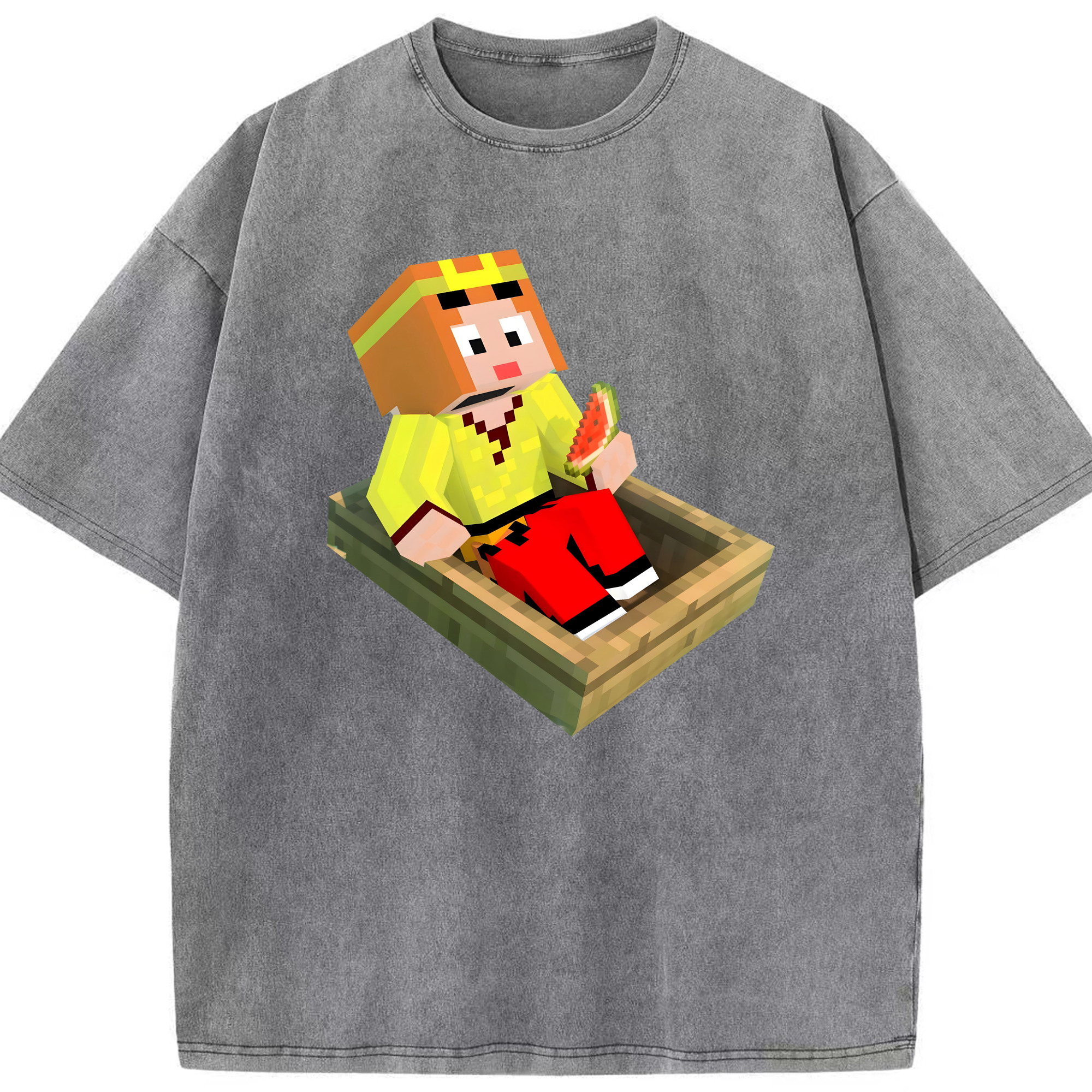 （画像用） マインクラフト ブロックの世界 Minecraft MC Block world 綿100% ヴィンテージ風 半袖Tシャツ（フロントプリント）