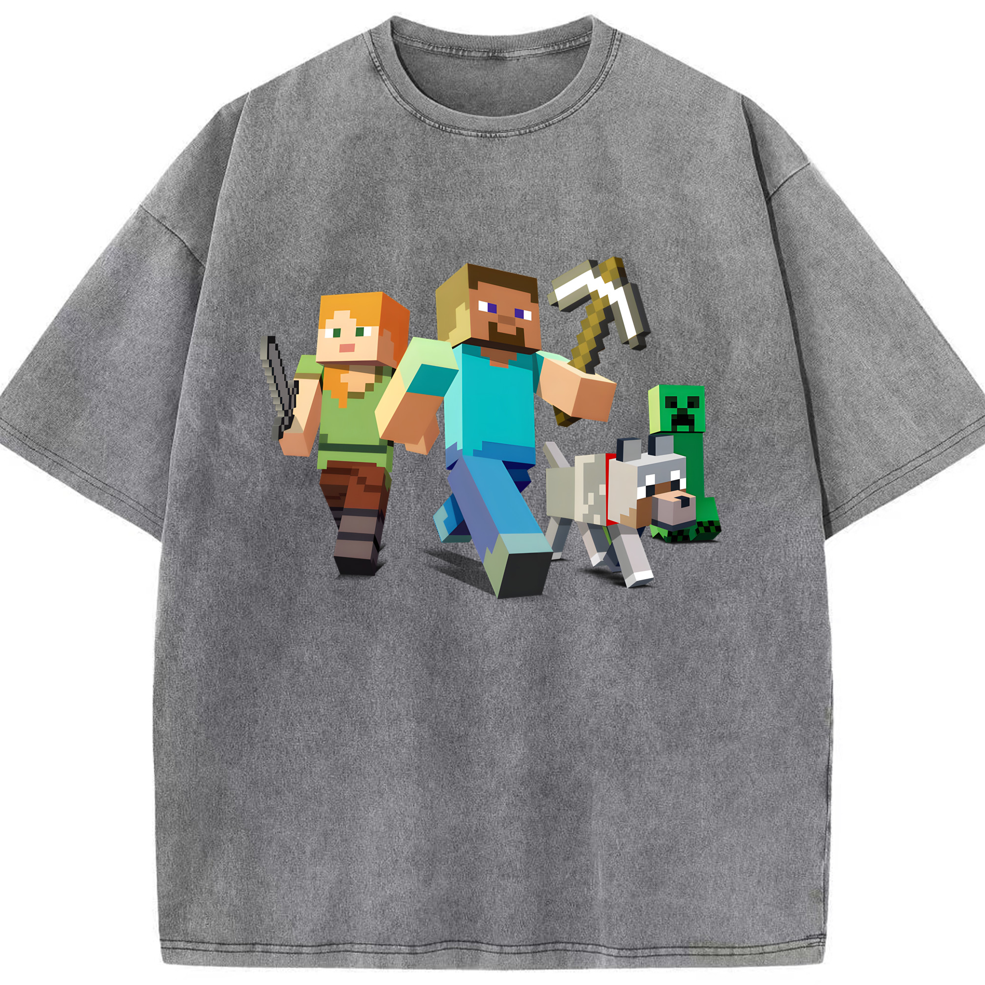 （画像用） マインクラフト ブロックの世界 Minecraft MC Block world 綿100% ヴィンテージ風 半袖Tシャツ（フロントプリント）