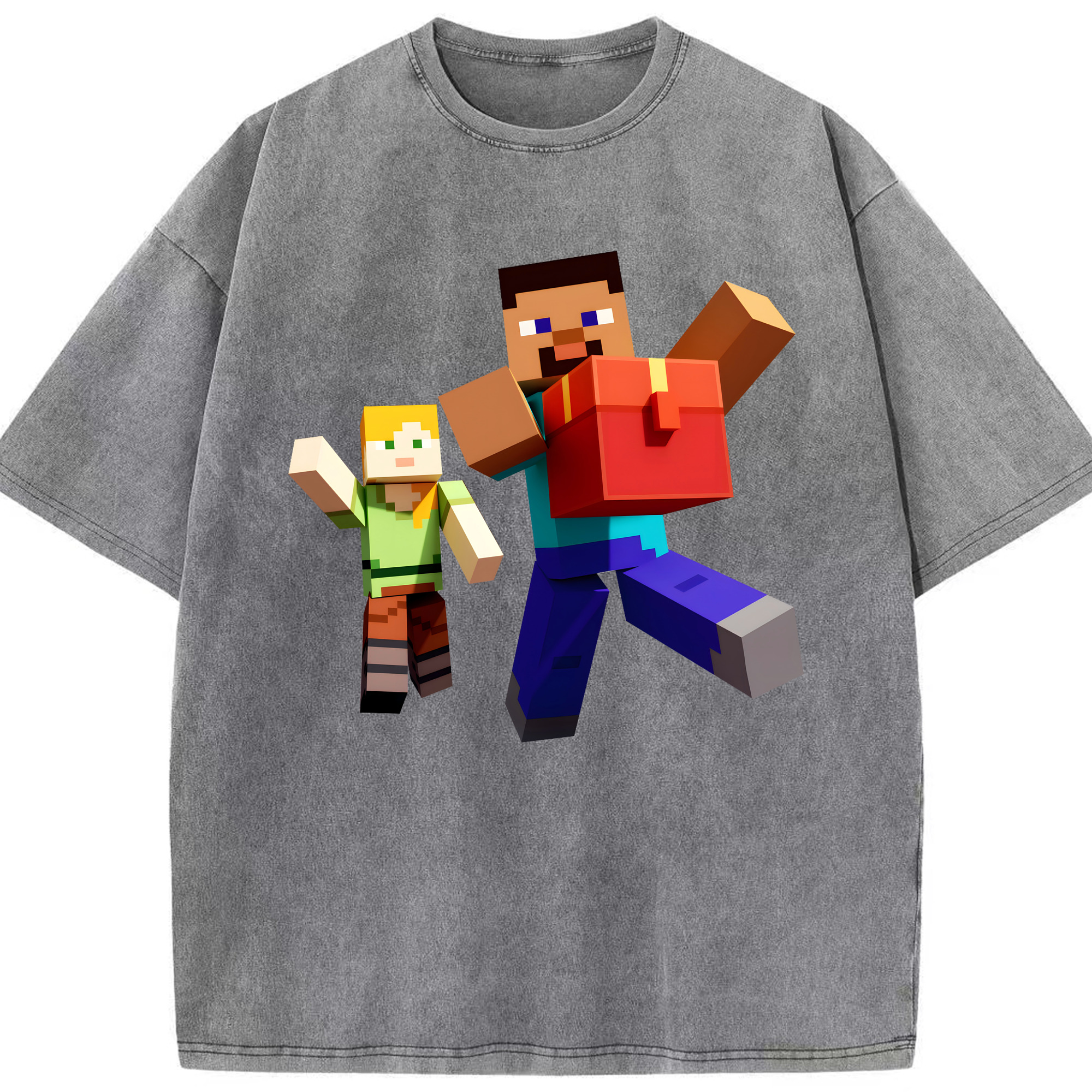（画像用） マインクラフト ブロックの世界 Minecraft MC Block world 綿100% ヴィンテージ風 半袖Tシャツ（フロントプリント）