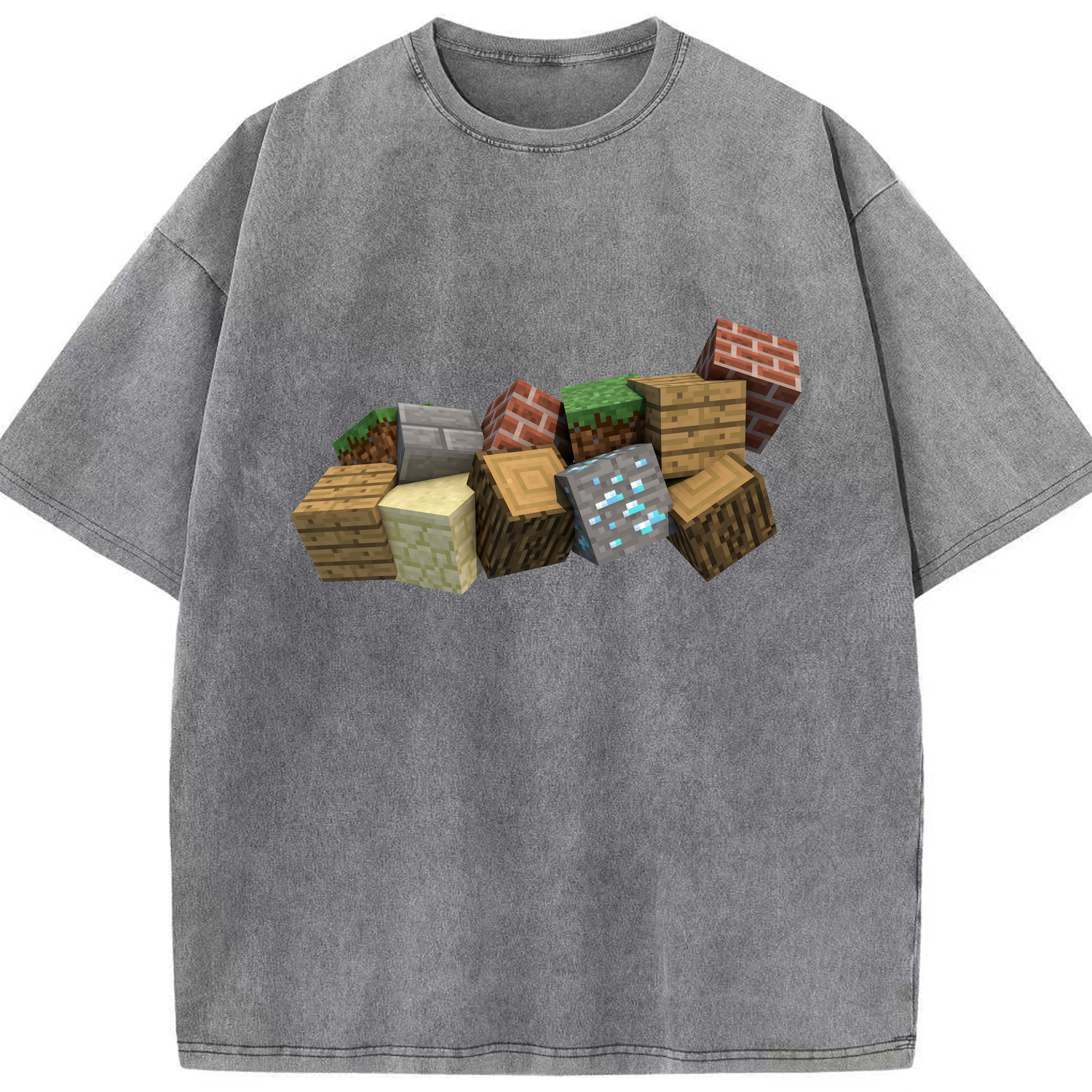 （画像用） マインクラフト ブロックの世界 Minecraft MC Block world 綿100% ヴィンテージ風 半袖Tシャツ（フロントプリント）
