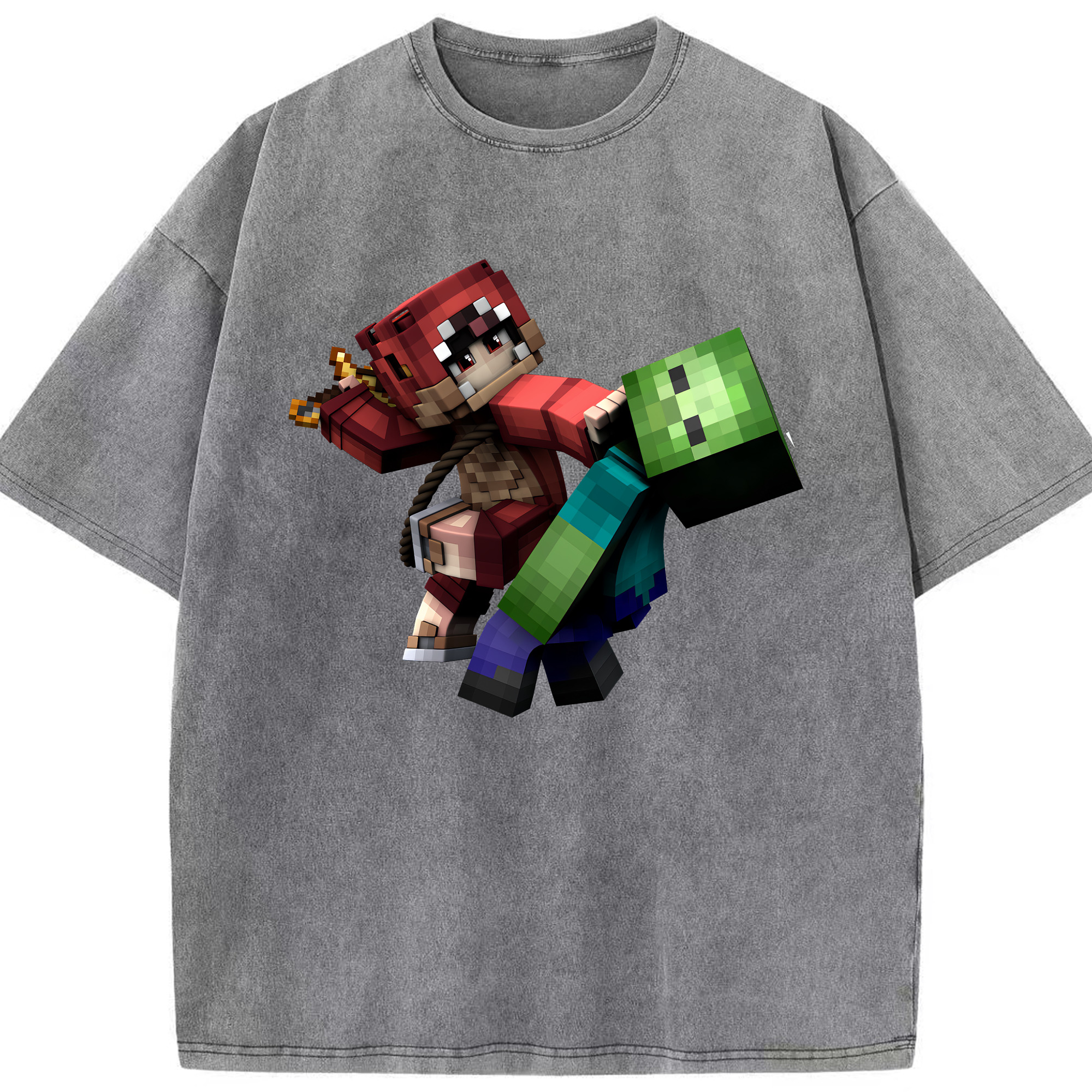（画像用） マインクラフト ブロックの世界 Minecraft MC Block world 綿100% ヴィンテージ風 半袖Tシャツ（フロントプリント）