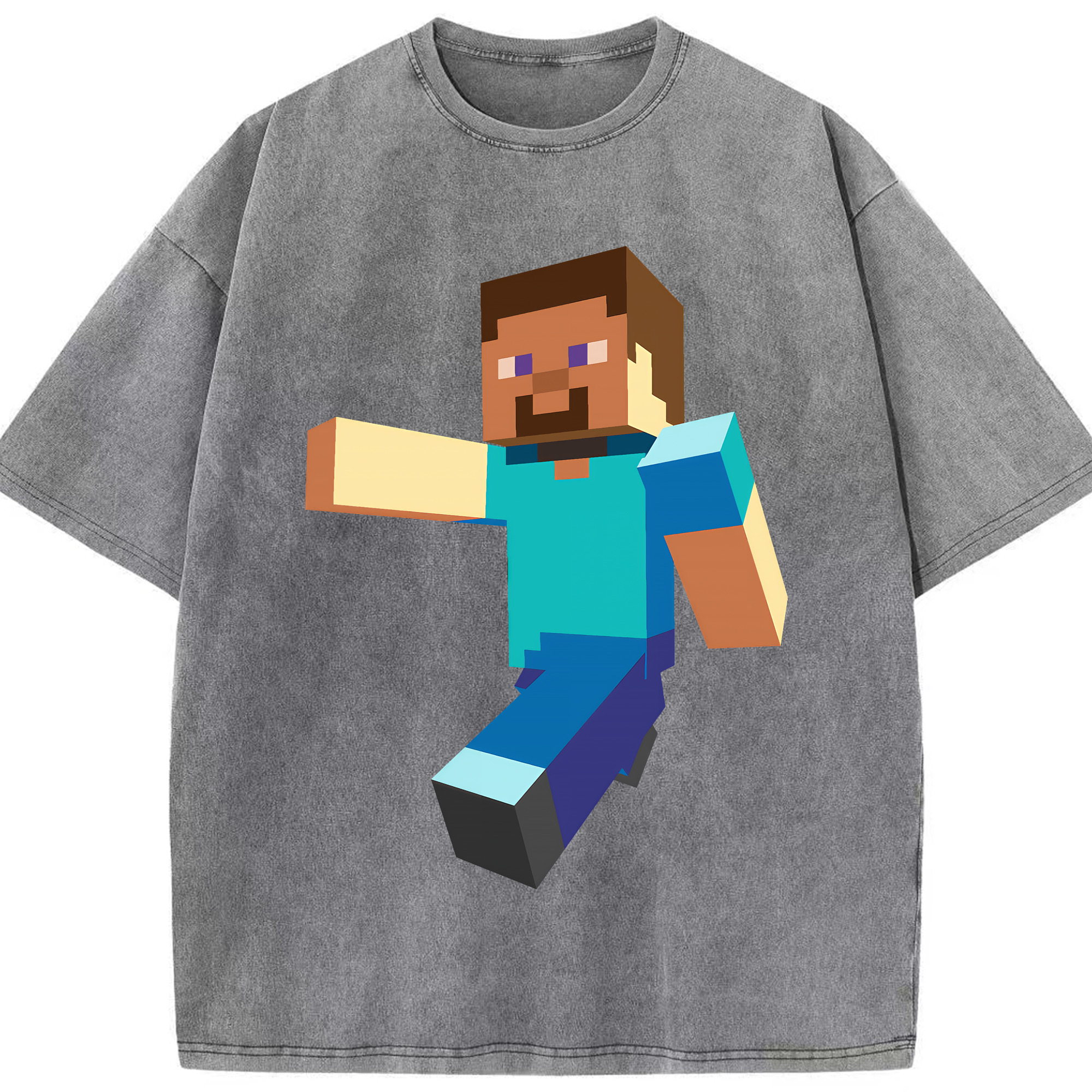 （画像用） マインクラフト ブロックの世界 Minecraft MC Block world 綿100% ヴィンテージ風 半袖Tシャツ（フロントプリント）