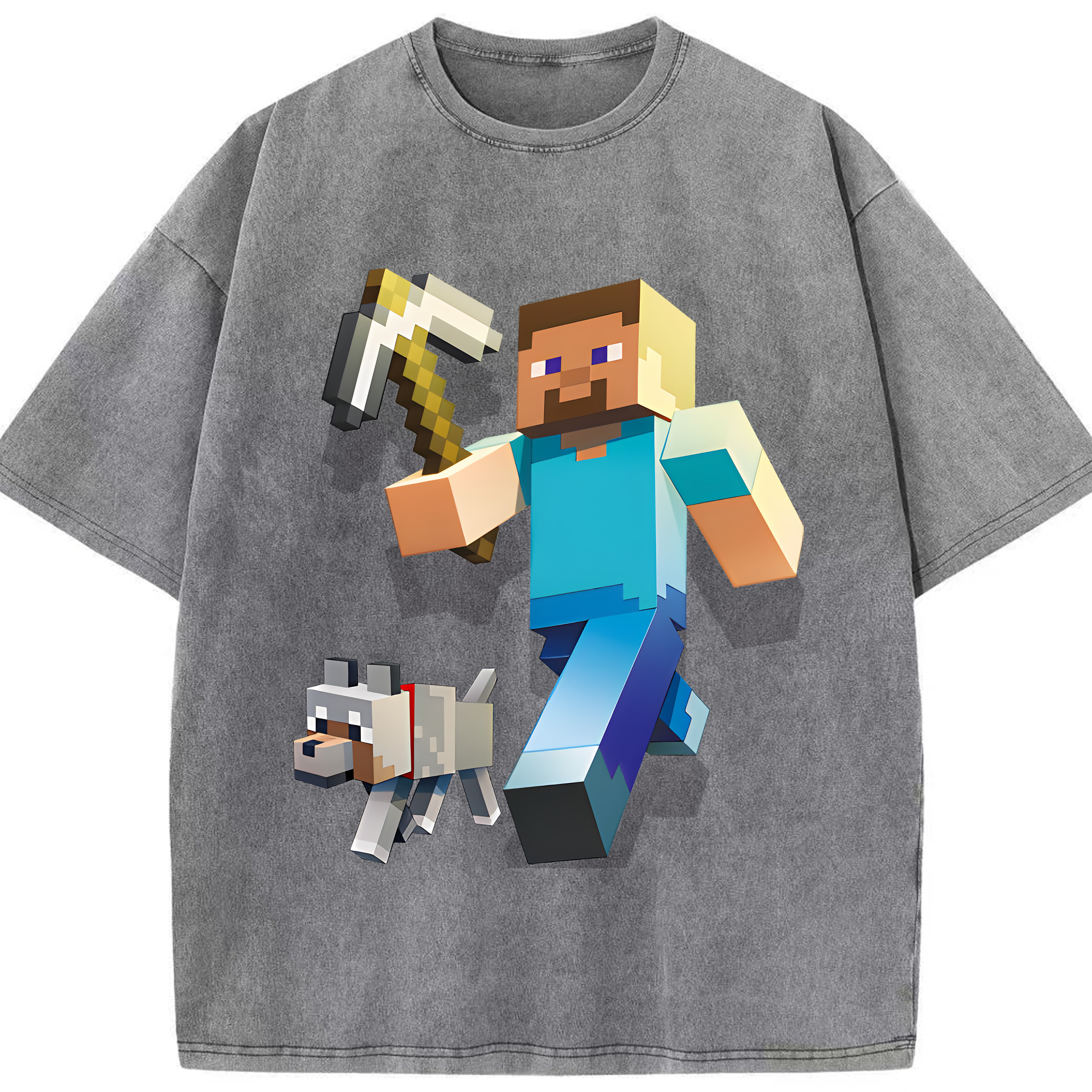 （画像用） マインクラフト ブロックの世界 Minecraft MC Block world 綿100% ヴィンテージ風 半袖Tシャツ（フロントプリント）