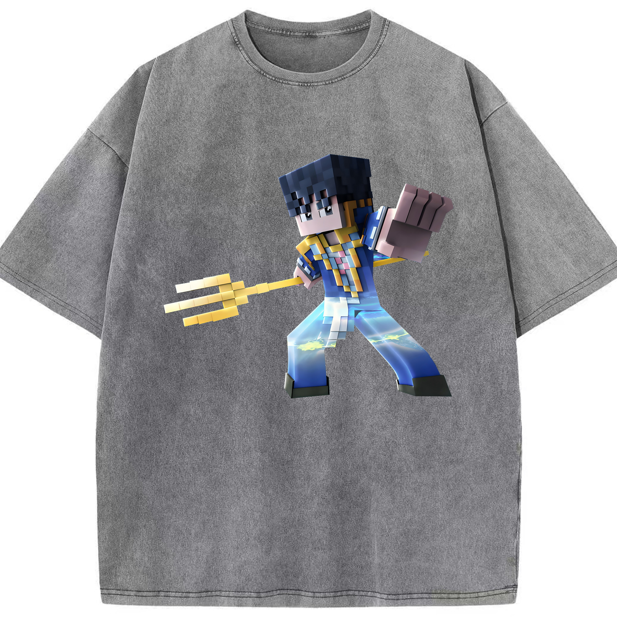（画像用） マインクラフト ブロックの世界 Minecraft MC Block world 綿100% ヴィンテージ風 半袖Tシャツ（フロントプリント）