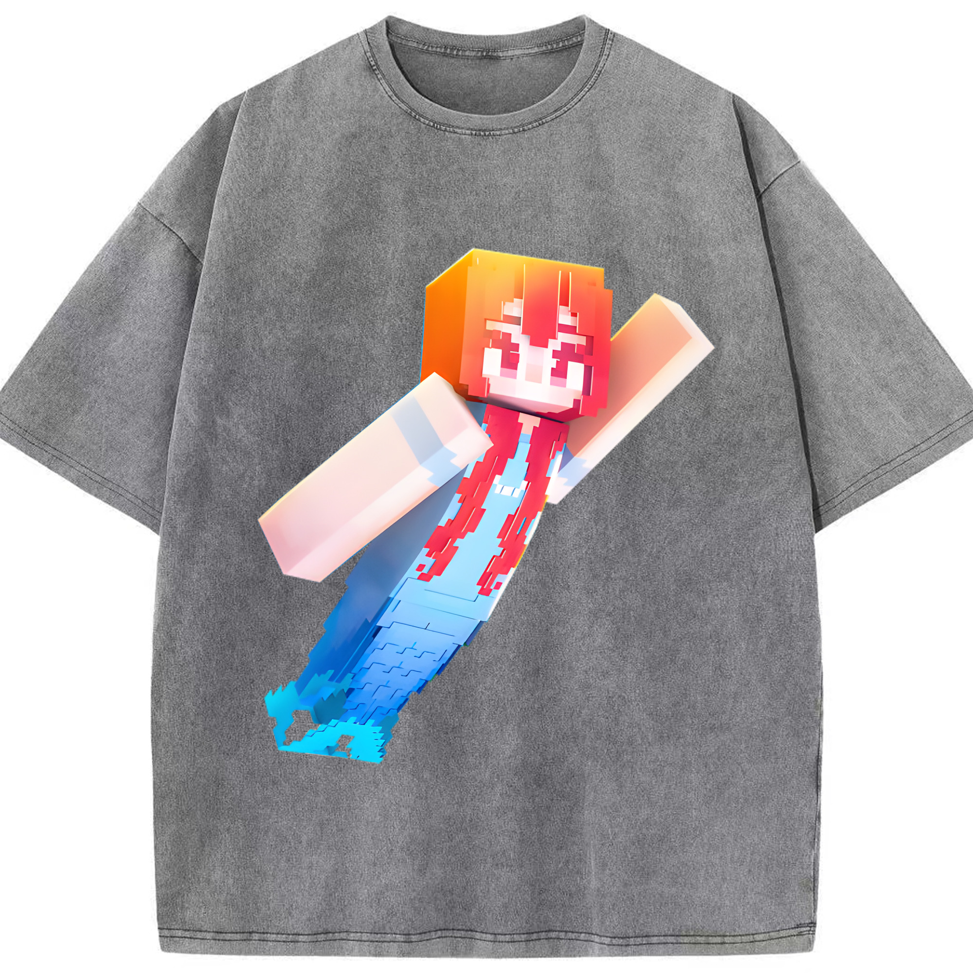 （画像用） マインクラフト ブロックの世界 Minecraft MC Block world 綿100% ヴィンテージ風 半袖Tシャツ（フロントプリント）