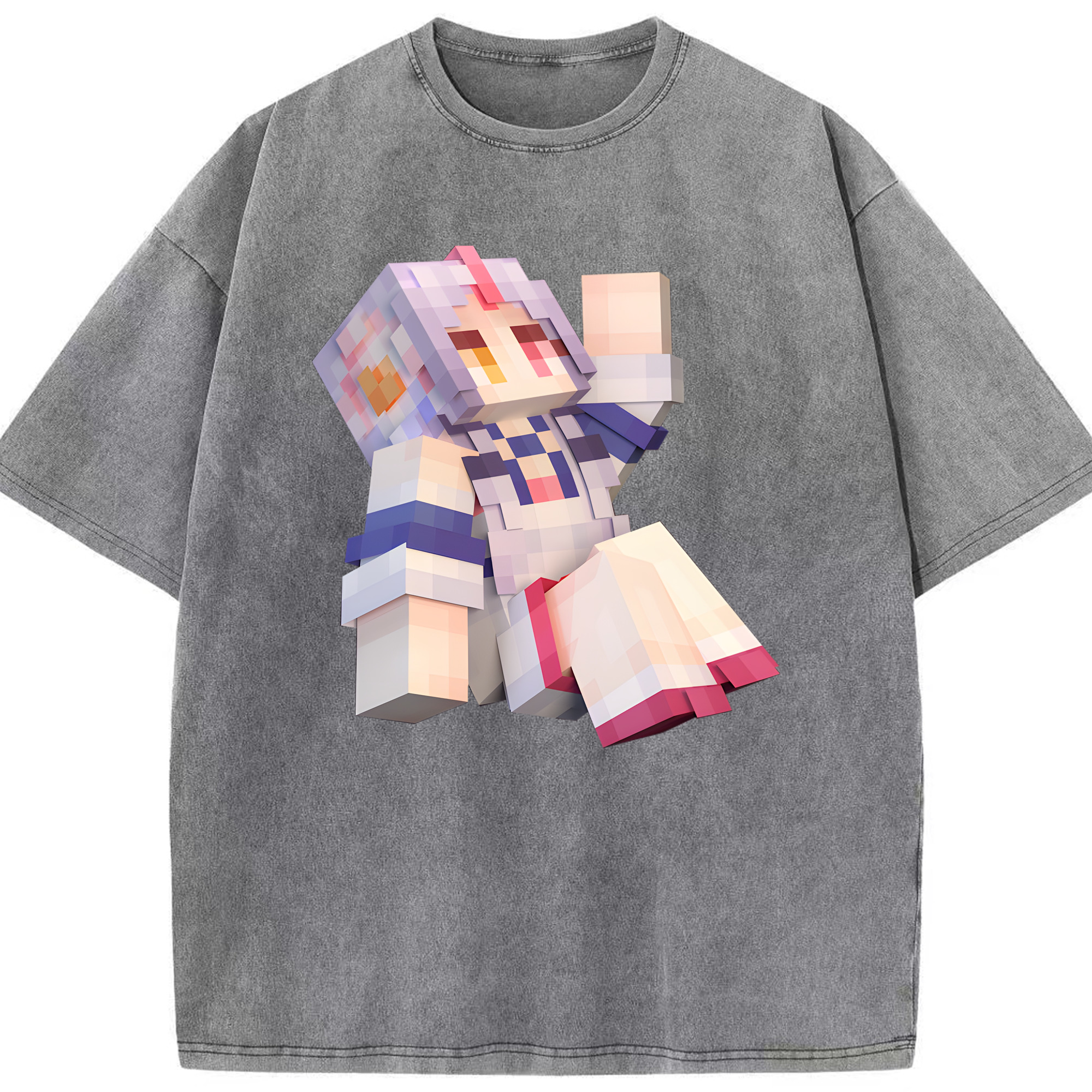 （画像用） マインクラフト ブロックの世界 Minecraft MC Block world 綿100% ヴィンテージ風 半袖Tシャツ（フロントプリント）