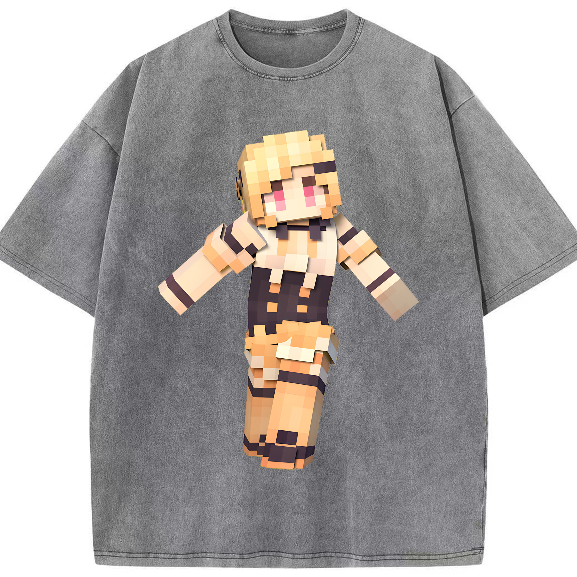 （画像用） マインクラフト ブロックの世界 Minecraft MC Block world 綿100% ヴィンテージ風 半袖Tシャツ（フロントプリント）
