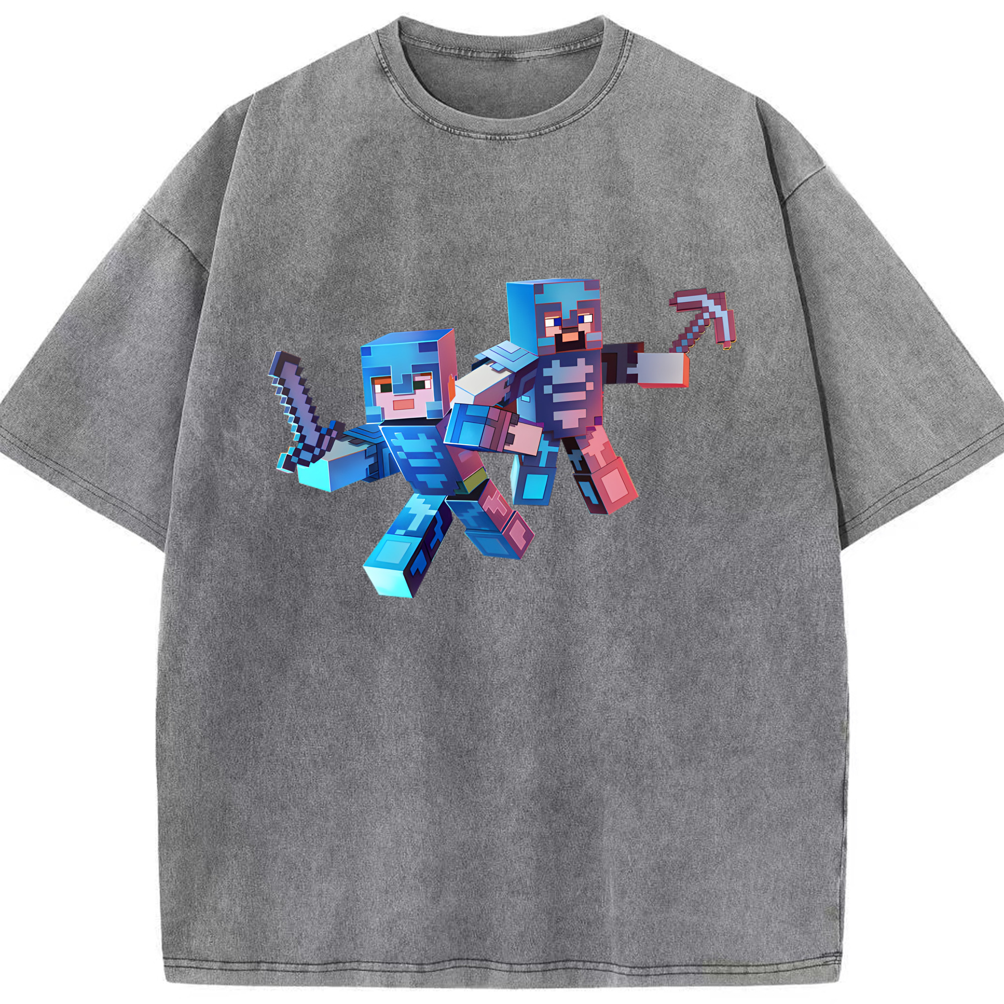 （画像用） マインクラフト ブロックの世界 Minecraft MC Block world 綿100% ヴィンテージ風 半袖Tシャツ（フロントプリント）
