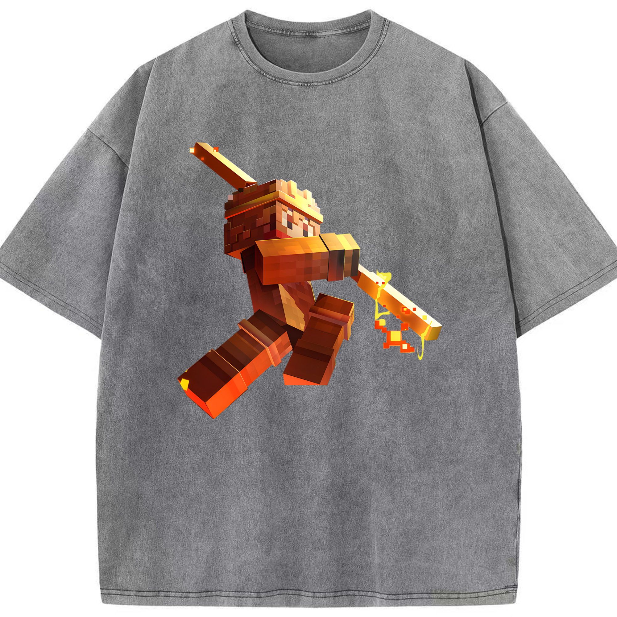 （画像用） マインクラフト ブロックの世界 Minecraft MC Block world 綿100% ヴィンテージ風 半袖Tシャツ（フロントプリント）