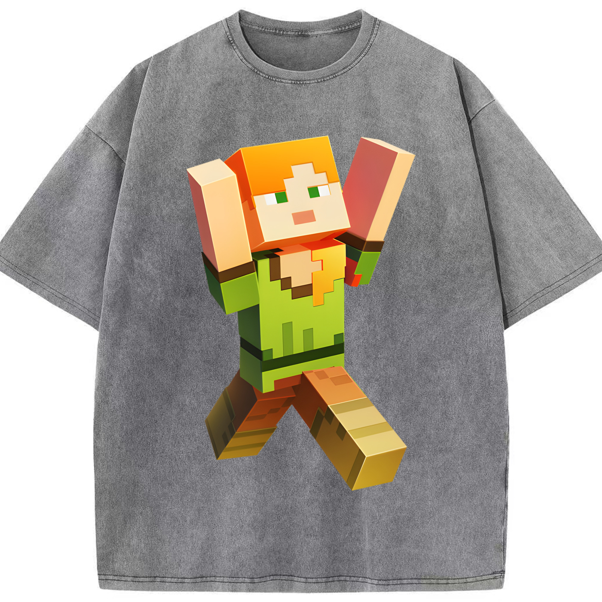 （画像用） マインクラフト ブロックの世界 Minecraft MC Block world 綿100% ヴィンテージ風 半袖Tシャツ（フロントプリント）