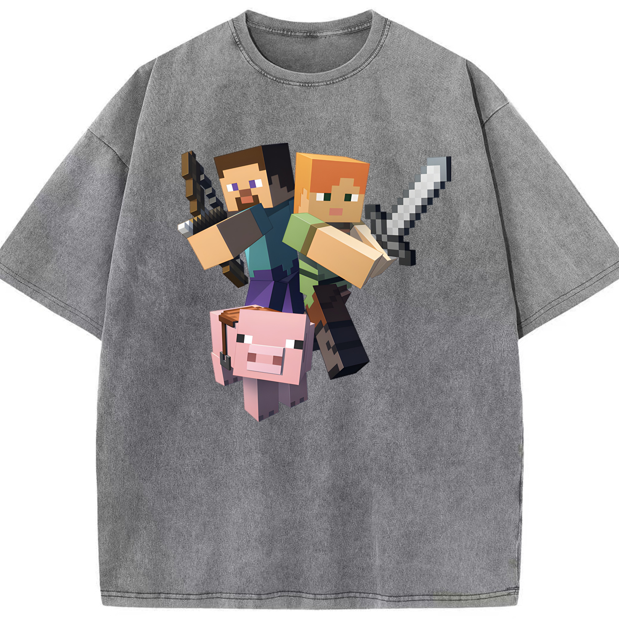 （画像用） マインクラフト ブロックの世界 Minecraft MC Block world 綿100% ヴィンテージ風 半袖Tシャツ（フロントプリント）