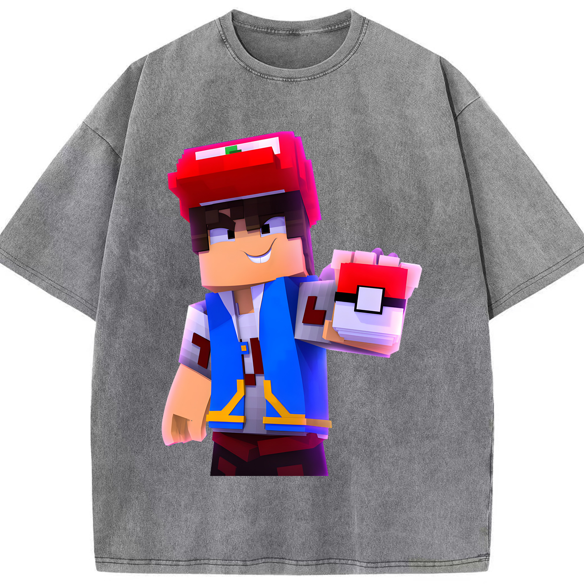 （画像用） マインクラフト ブロックの世界 Minecraft MC Block world 綿100% ヴィンテージ風 半袖Tシャツ（フロントプリント）