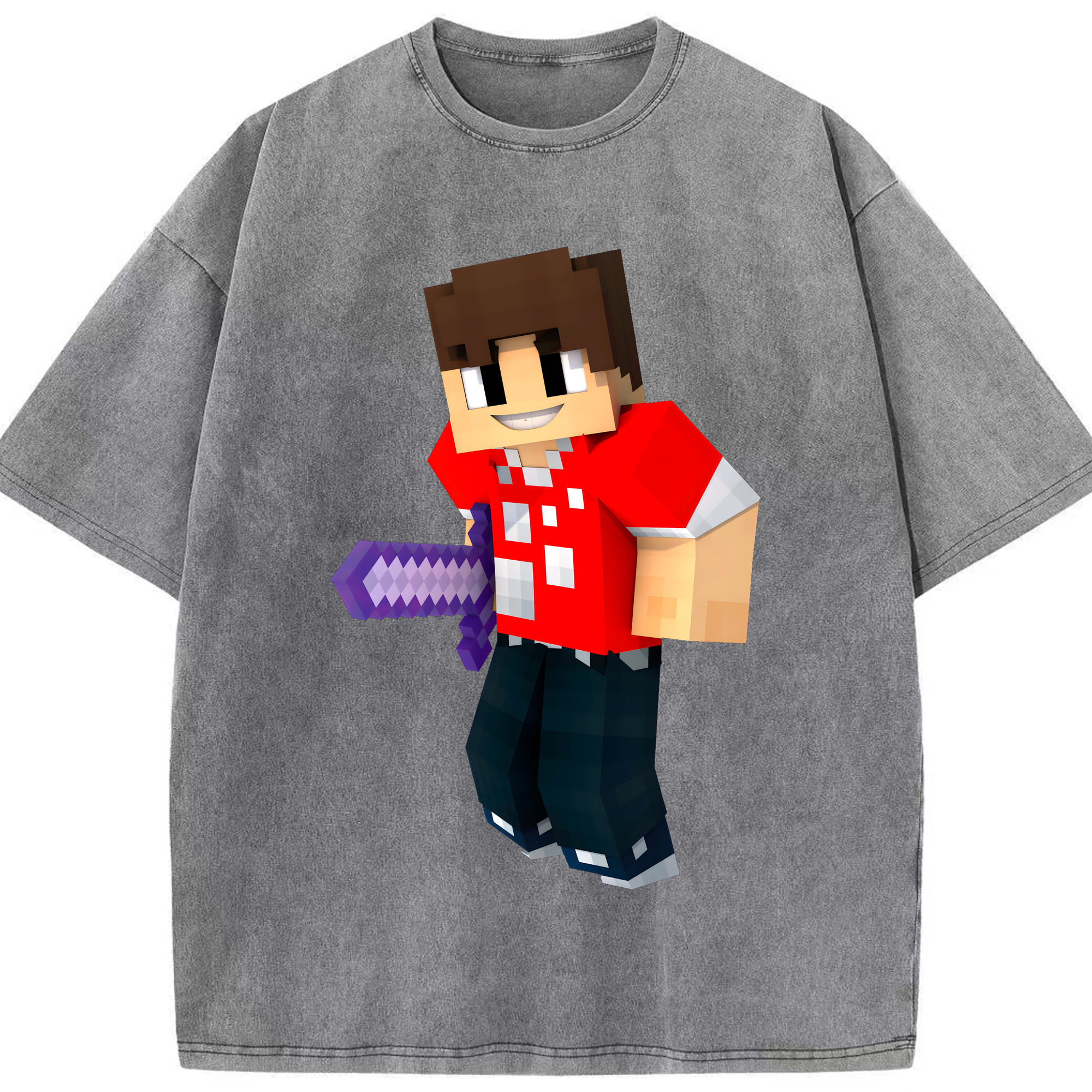 （画像用） マインクラフト ブロックの世界 Minecraft MC Block world 綿100% ヴィンテージ風 半袖Tシャツ（フロントプリント）