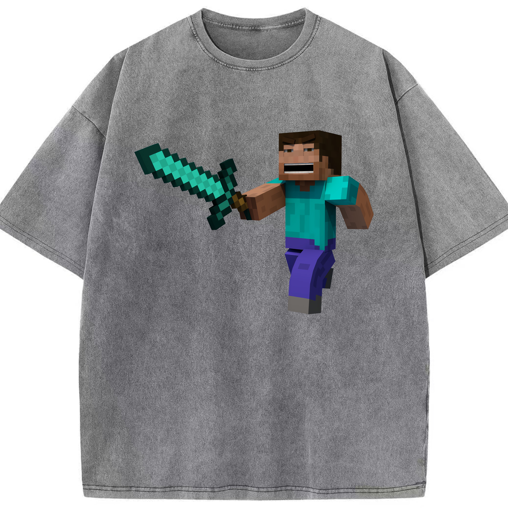 （画像用） マインクラフト ブロックの世界 Minecraft MC Block world 綿100% ヴィンテージ風 半袖Tシャツ（フロントプリント）