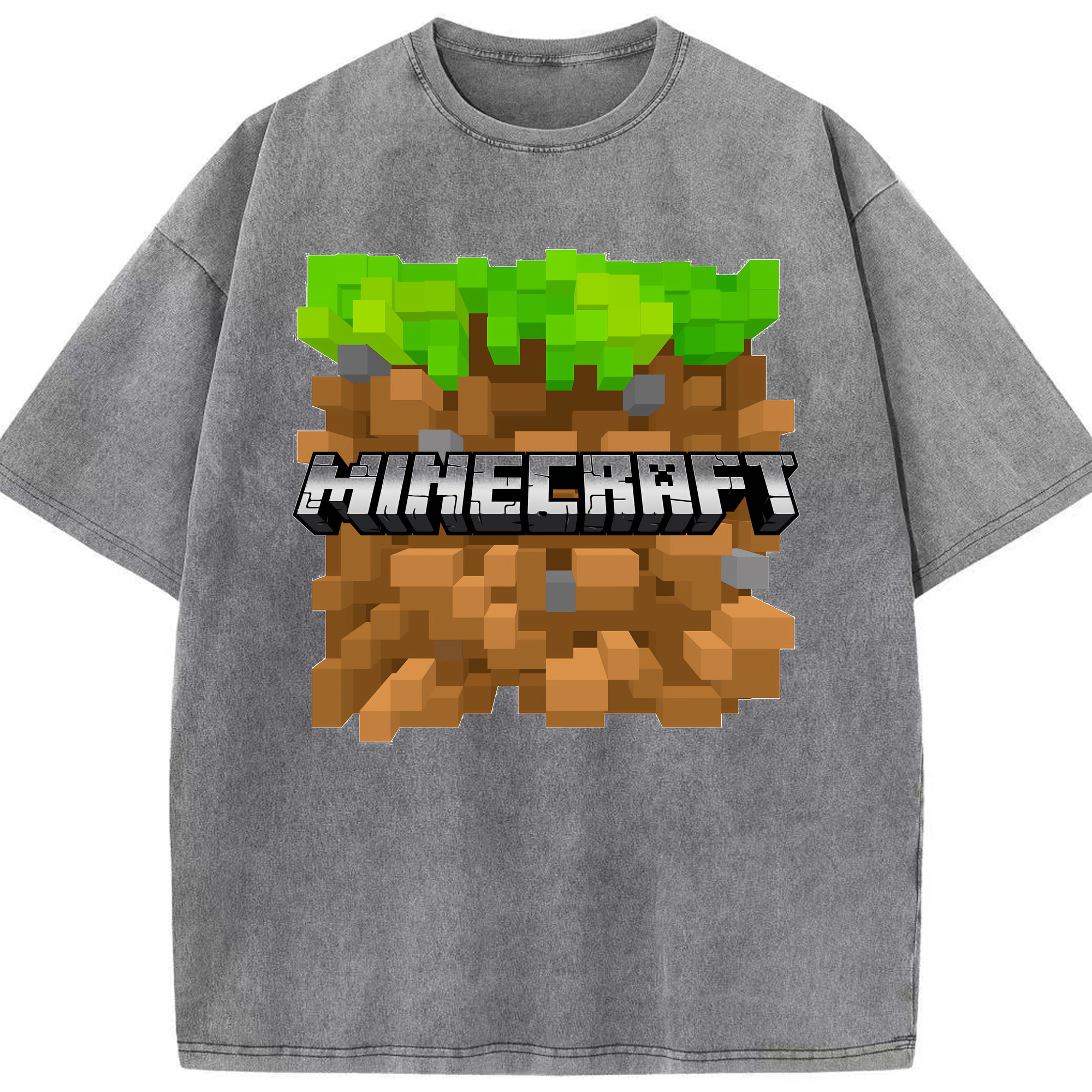 （画像用） マインクラフト ブロックの世界 Minecraft MC Block world 綿100% ヴィンテージ風 半袖Tシャツ（フロントプリント）
