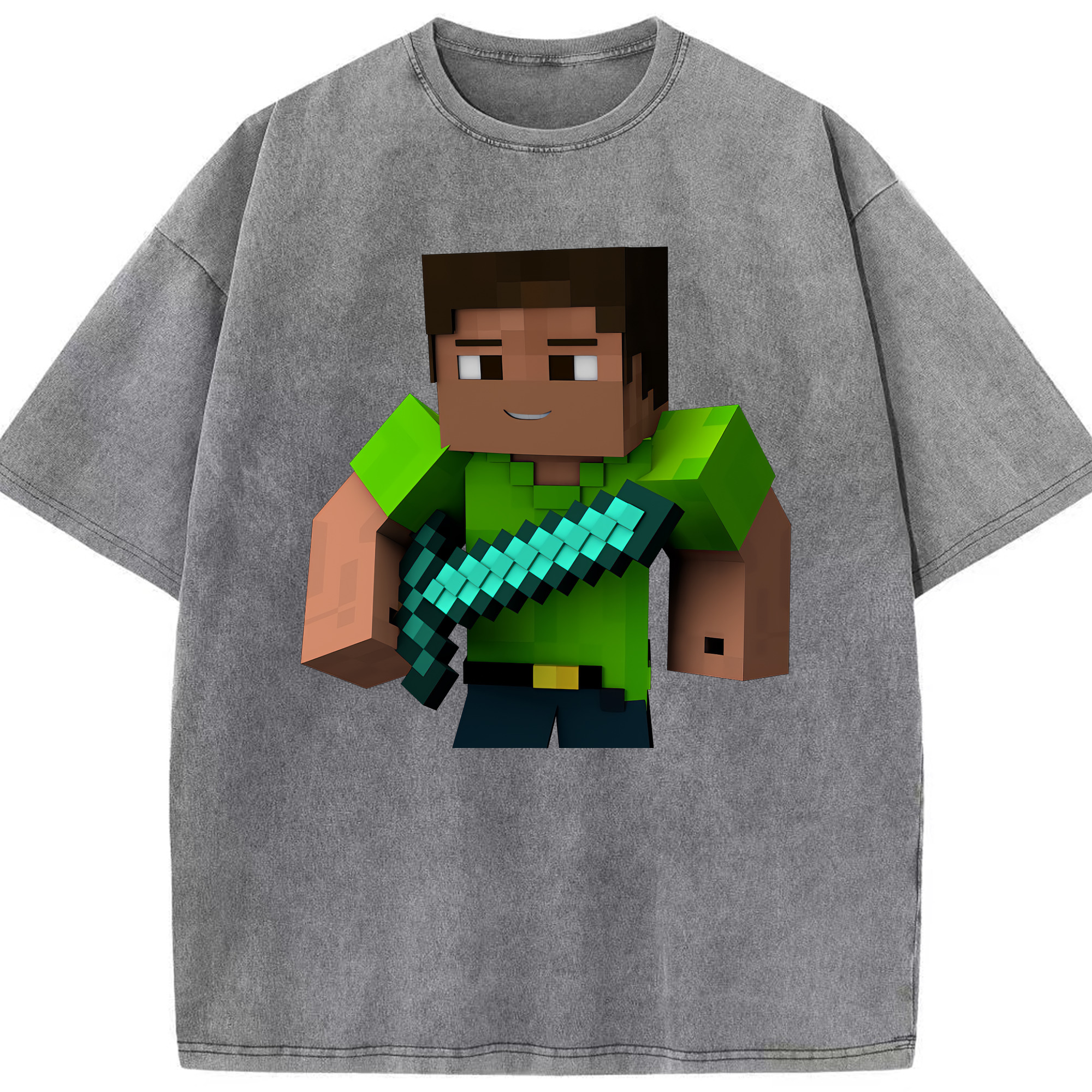 （画像用） マインクラフト ブロックの世界 Minecraft MC Block world 綿100% ヴィンテージ風 半袖Tシャツ（フロントプリント）